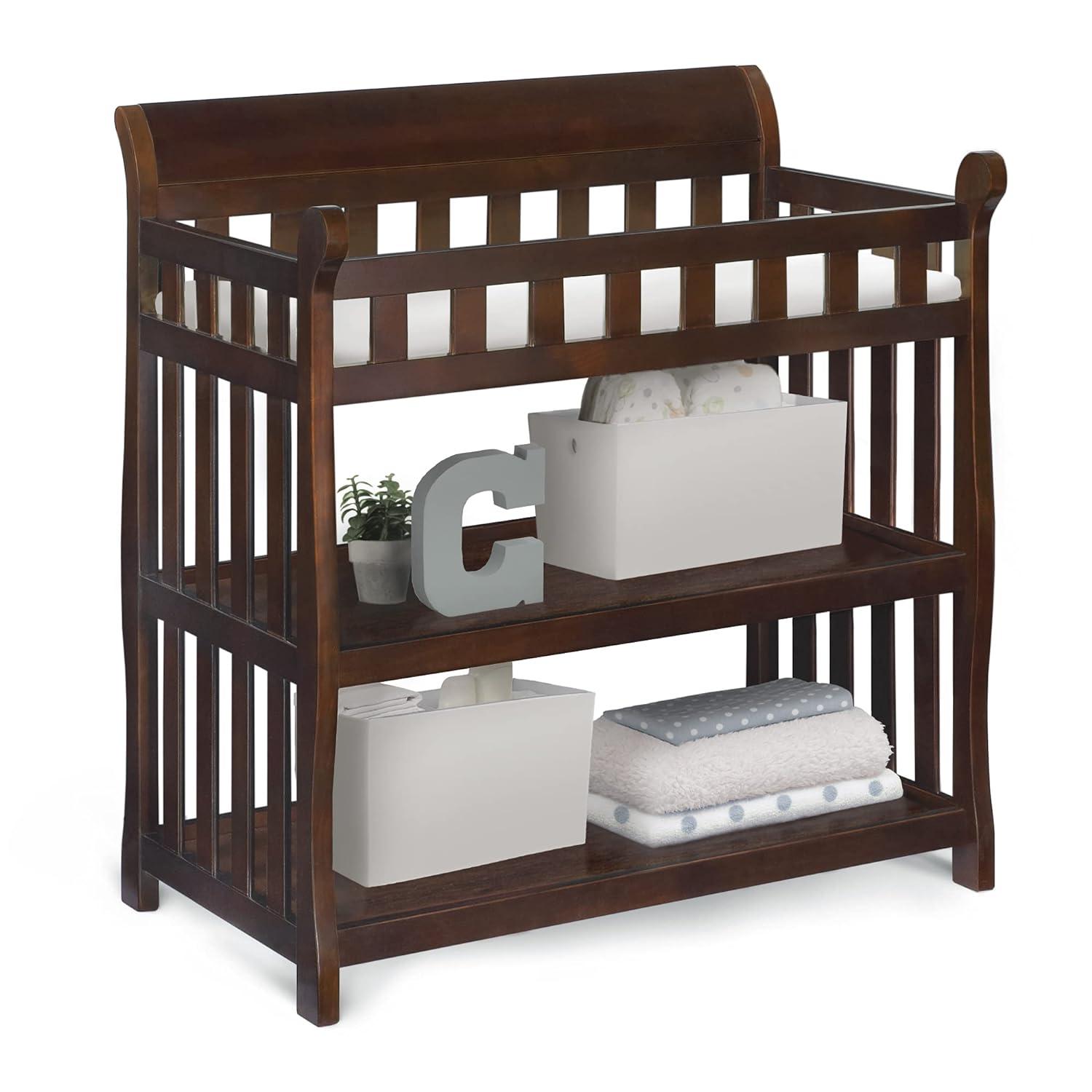 Black Cherry Espresso Wooden Changing Table with Safety Strap