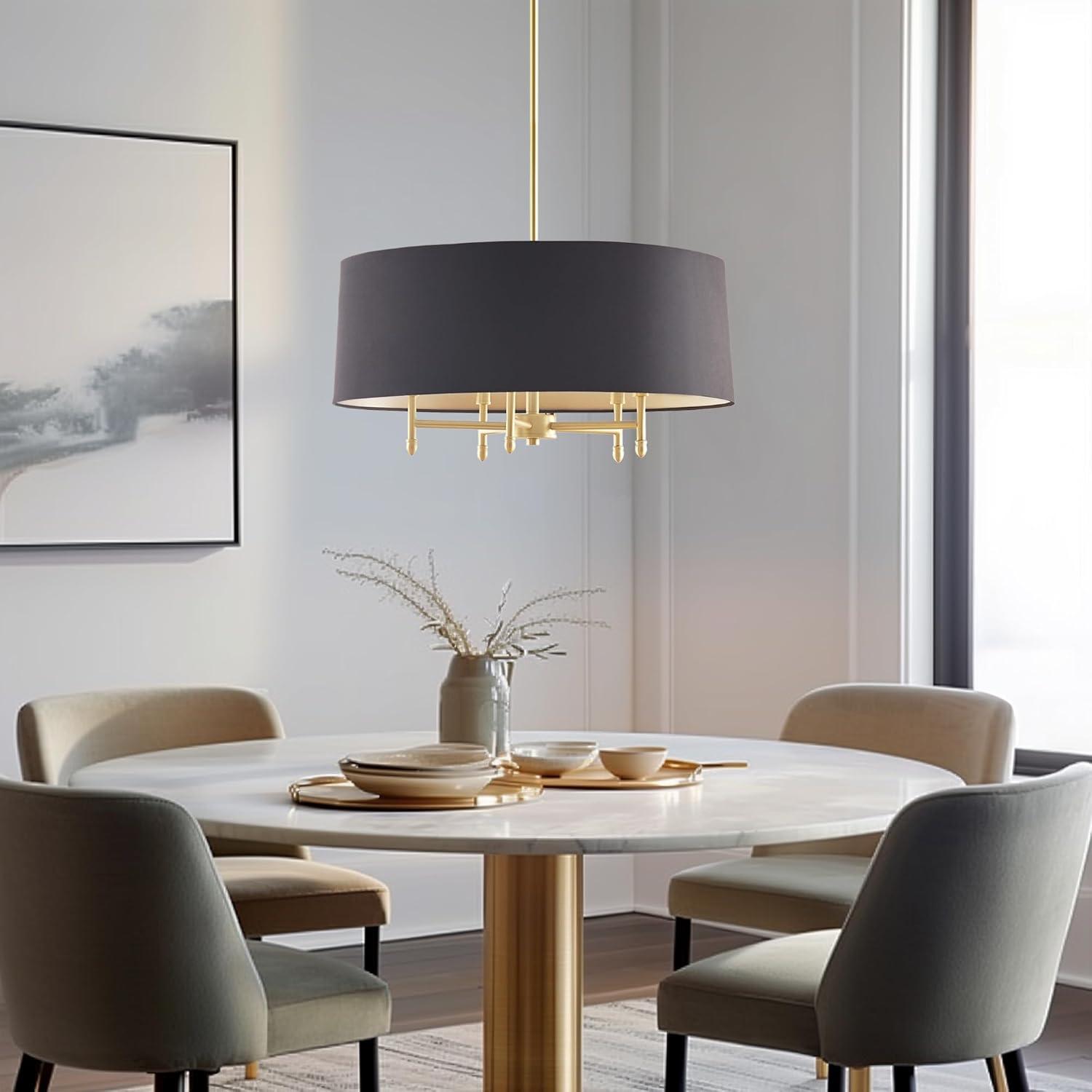 Hampton Hill Presidio 5-Light Dimmable Chandelier with Drum-shaped Fabric Shade & Adjustable Height