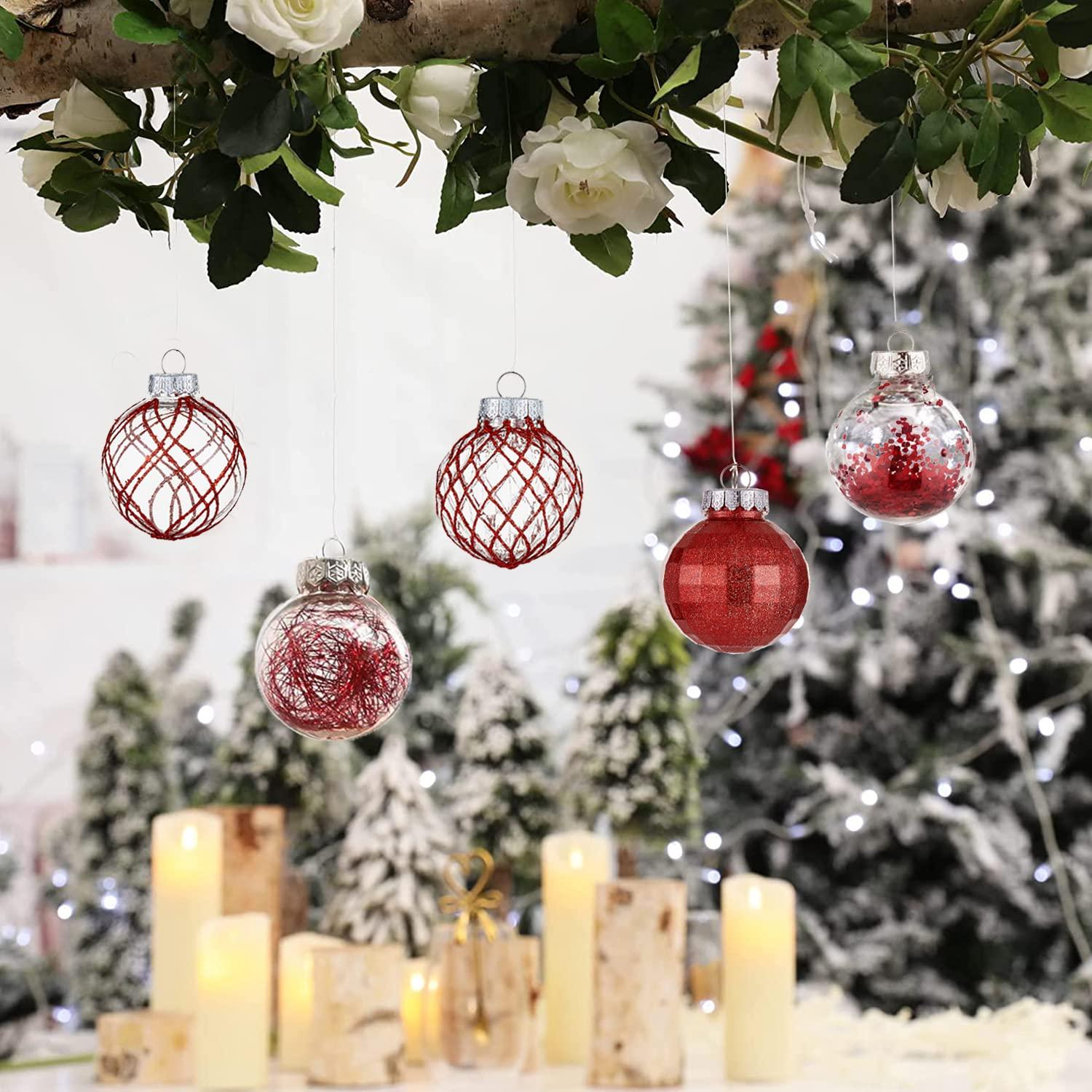30ct Christmas Ball Ornaments-60mm/2.36" Shatterproof Clear Plastic Xmas Balls Baubles Set with Stuffed Delicate Sparkling, Hanging Christmas Tree Decorations (Rose Gold)