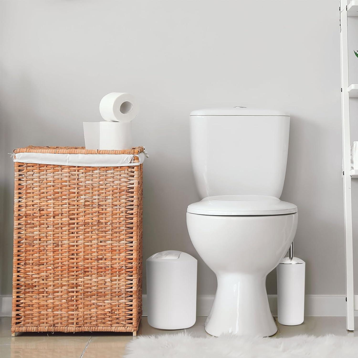 Bathroom Accessory Set - 10 PCS White Bathroom Accessories Sets Complete with Trash Can, Toothbrush Holder, Soap Dispenser, Soap Dish, Toilet Brush & Holder, Vanity Tray, Qtip Holder, Tissue Box Cover
