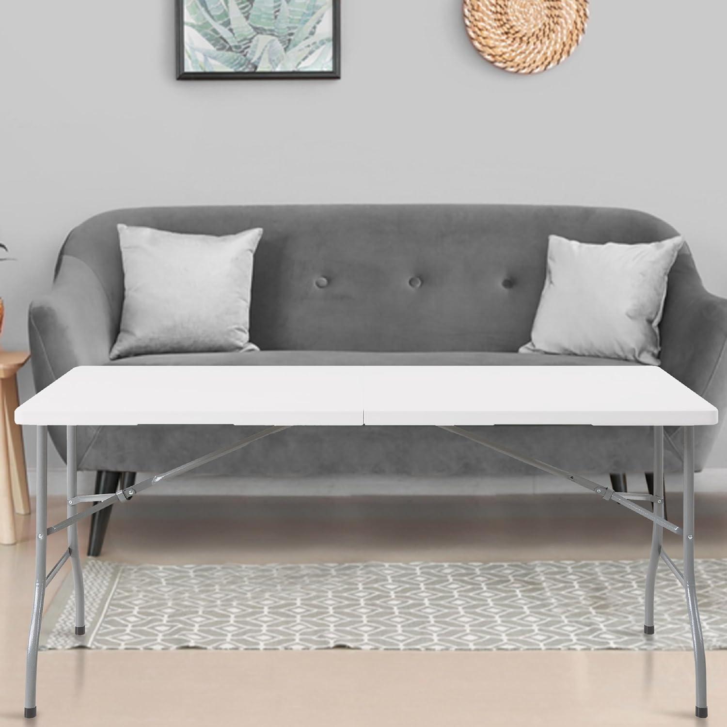 6ft Folding Table Multipurpose Foldable Dinner Table Portable Folding Rectangular Resin Table for Outdoor Camping Picnic Party by Naomi Home - White