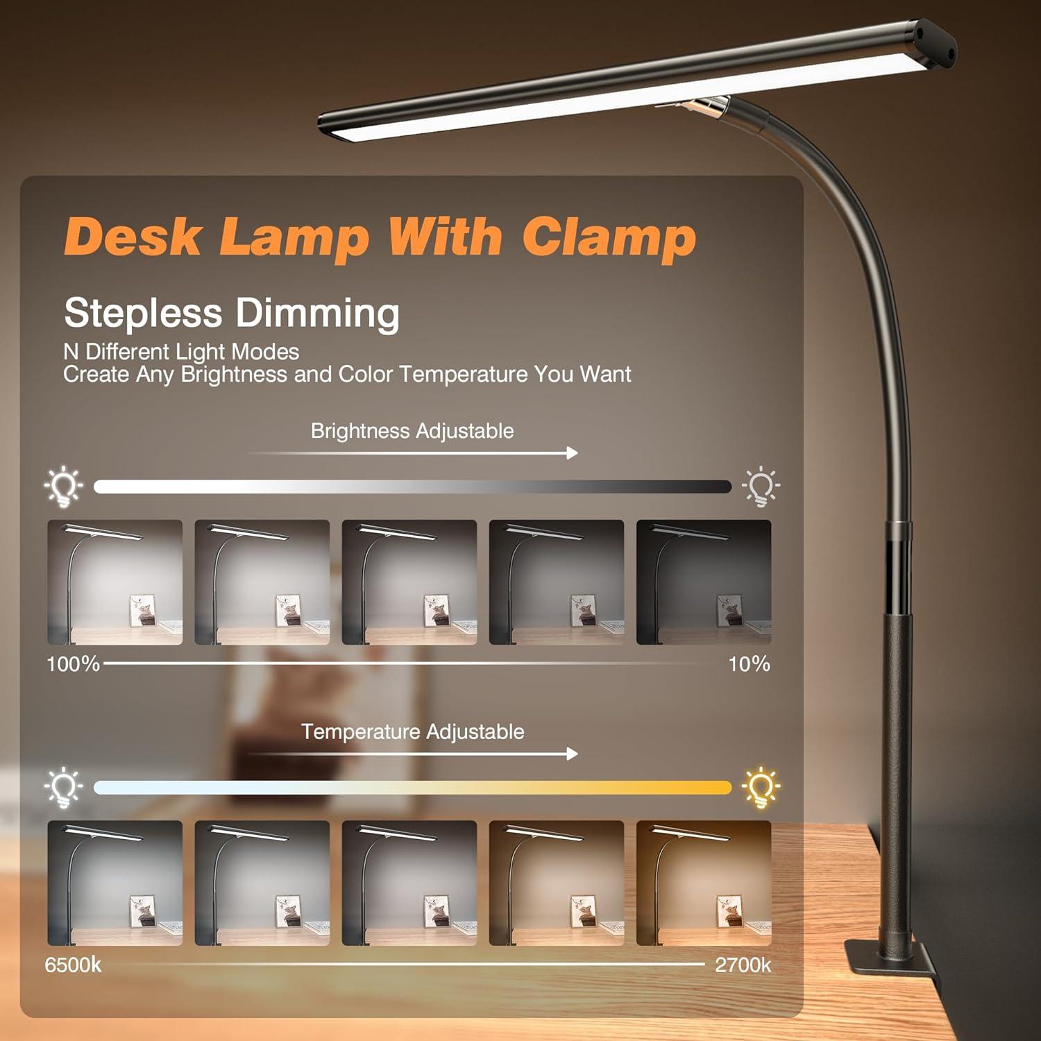 Black Adjustable Arc Clip-on LED Desk Lamp