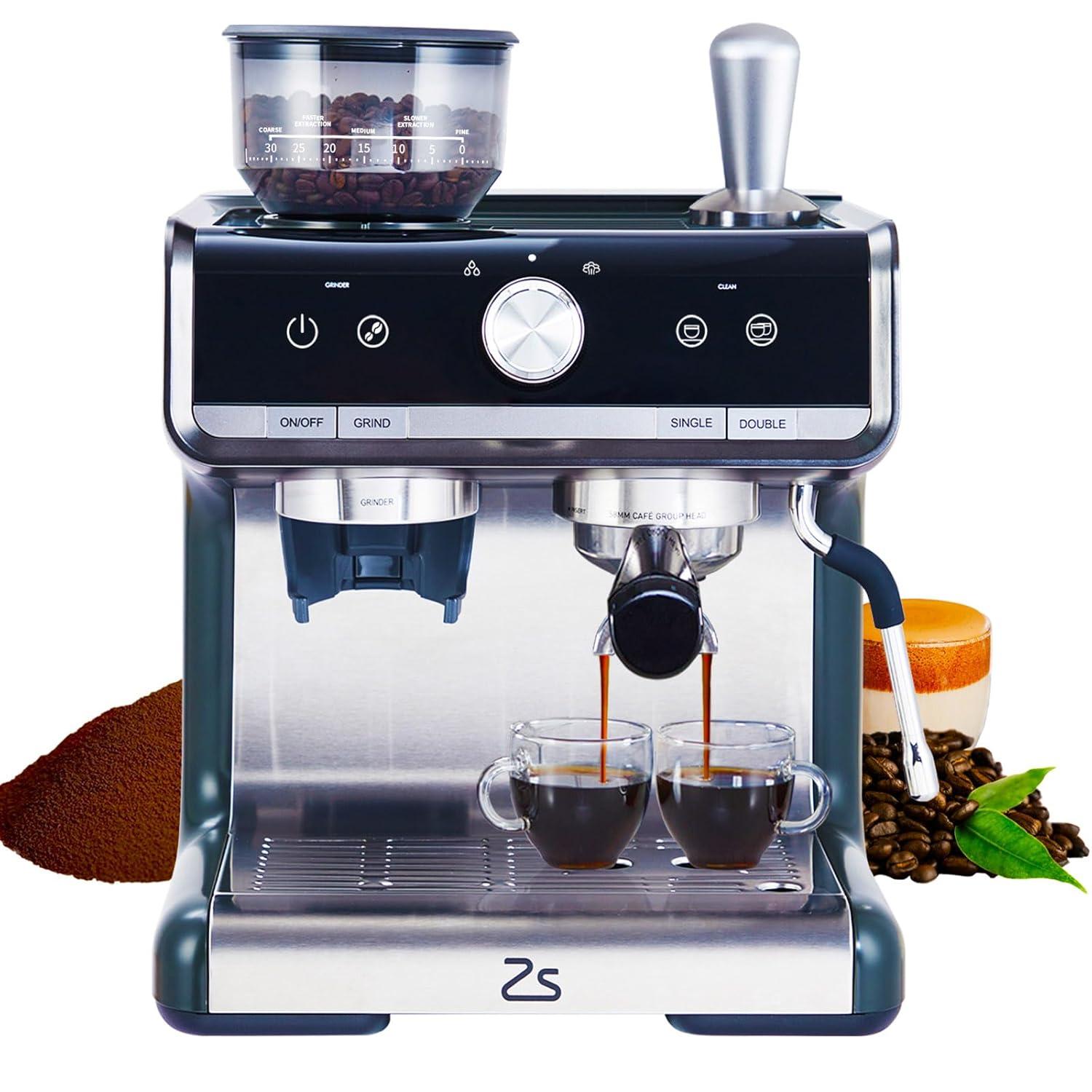 Espresso Machine, 20 Bar Coffee Maker with Milk Frother Steam Wand, Semi-Automatic Coffee Machine for Cappuccino, Latte, Fast Heating, Stainless Steel