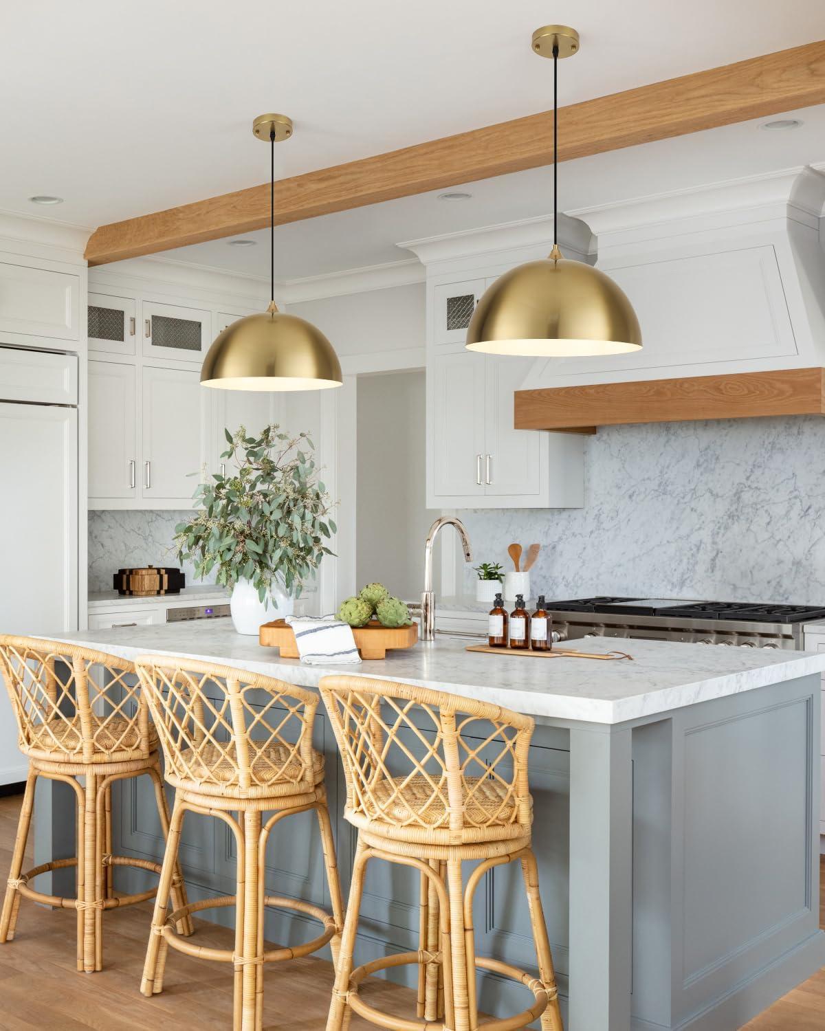 Progress Lighting, Perimeter, 1-Light Pendant, Brushed Gold, Open Shade: Iconic modern design with elegant metal dome.