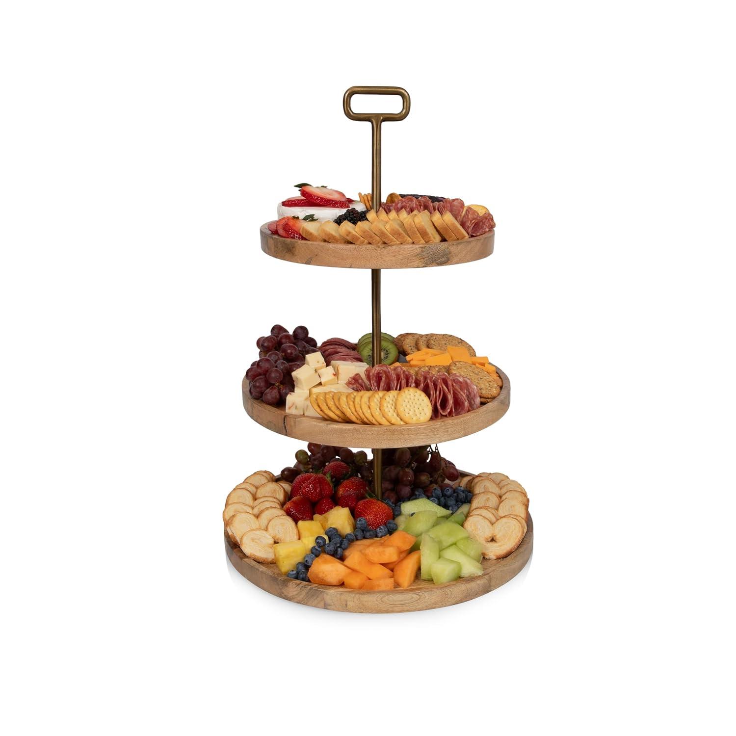 Millwood Pines Tapas 3-Tiered Serving Tray, Mango wood Cupcake Stand, Wooden Cheese Board Darfasha