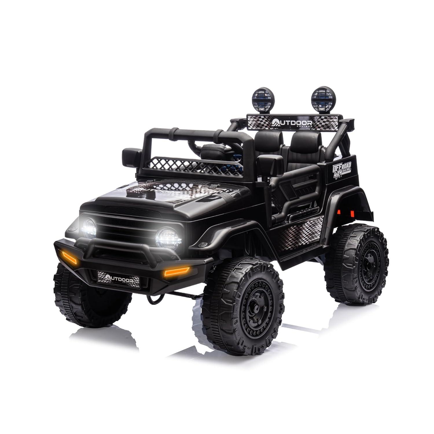 Outdoor Cruise 1 Seater 12V Ride-On Electric Car for Kids - Remote Control Ride-On Jeep Power Wheels, Battery Operated Cars for Ages 5-7 with Parental Control for Safe Adventures - Black