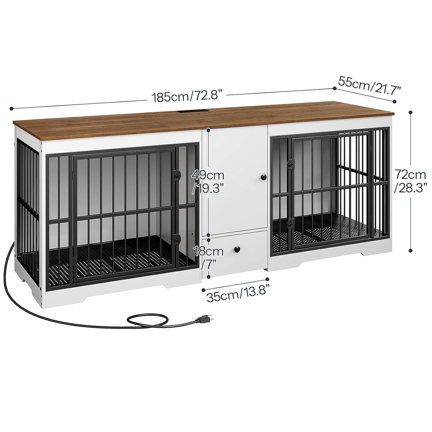 Tucker Murphy Pet™ 72.8 Inch Dog Crate Furniture For 2 Dogs, Farmhouse Double Dog Cage Furniture With Storage Cabinet And Drawer, Wooden Dog Kennel Tv Stand With Power Outlet