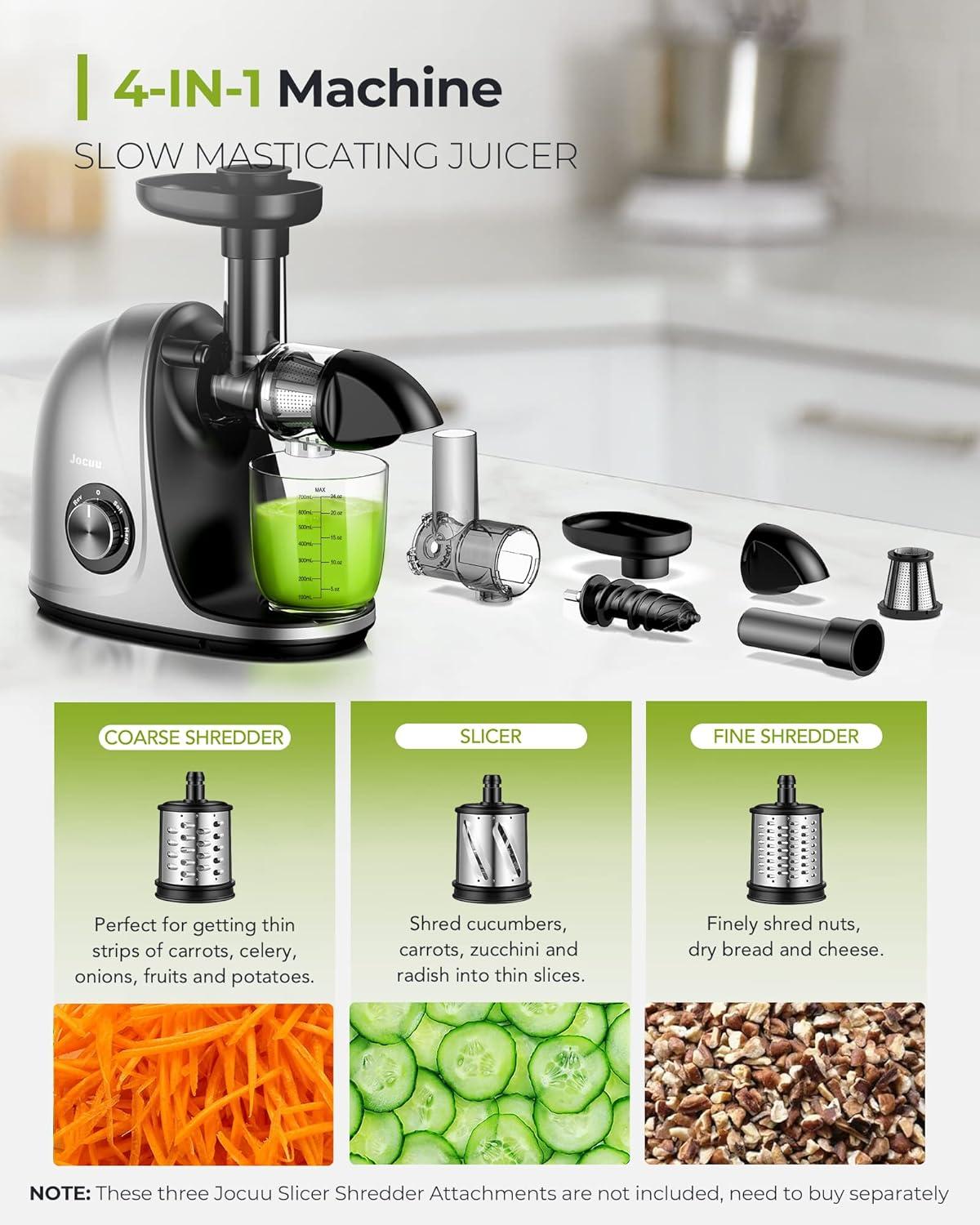 Gray Stainless Steel Masticating Juicer with Variable Speed and Reverse Function