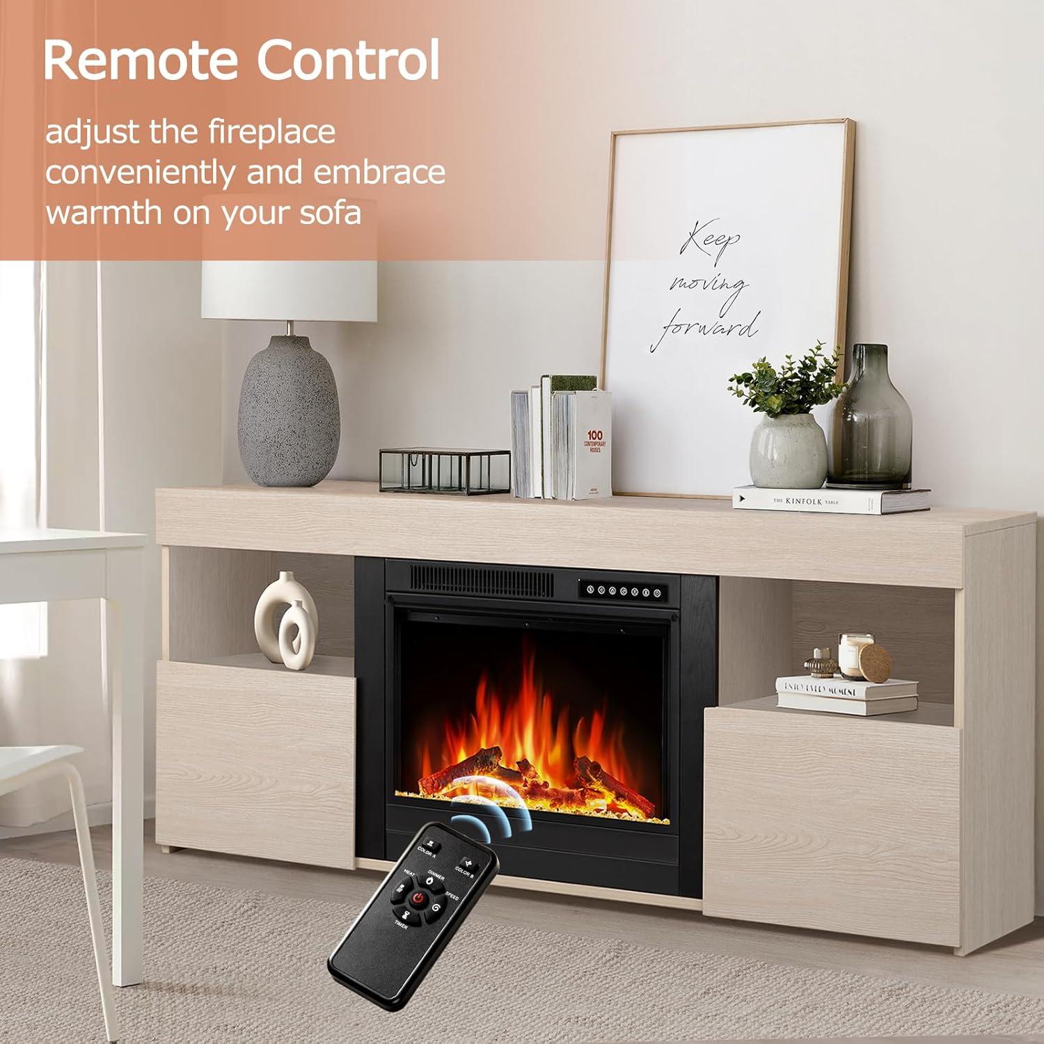 COWSAR COWSAR TV Stand for TVs up to 60" with Electric Fireplace with Remote Control,Adjustable Real 3d Flame Brightness