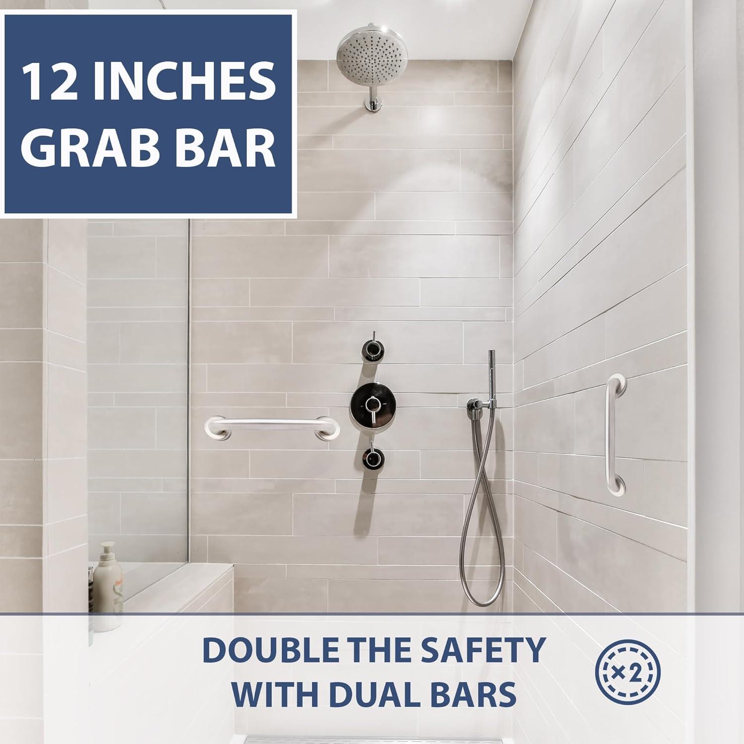 Grab Bar for Bathtub Shower - 1.5" Dia. / Stairs Bed Toilet Bathroom / Stand Assist & Safety Handrail / 304 Stainless Steel / Smooth Grip / 12"
