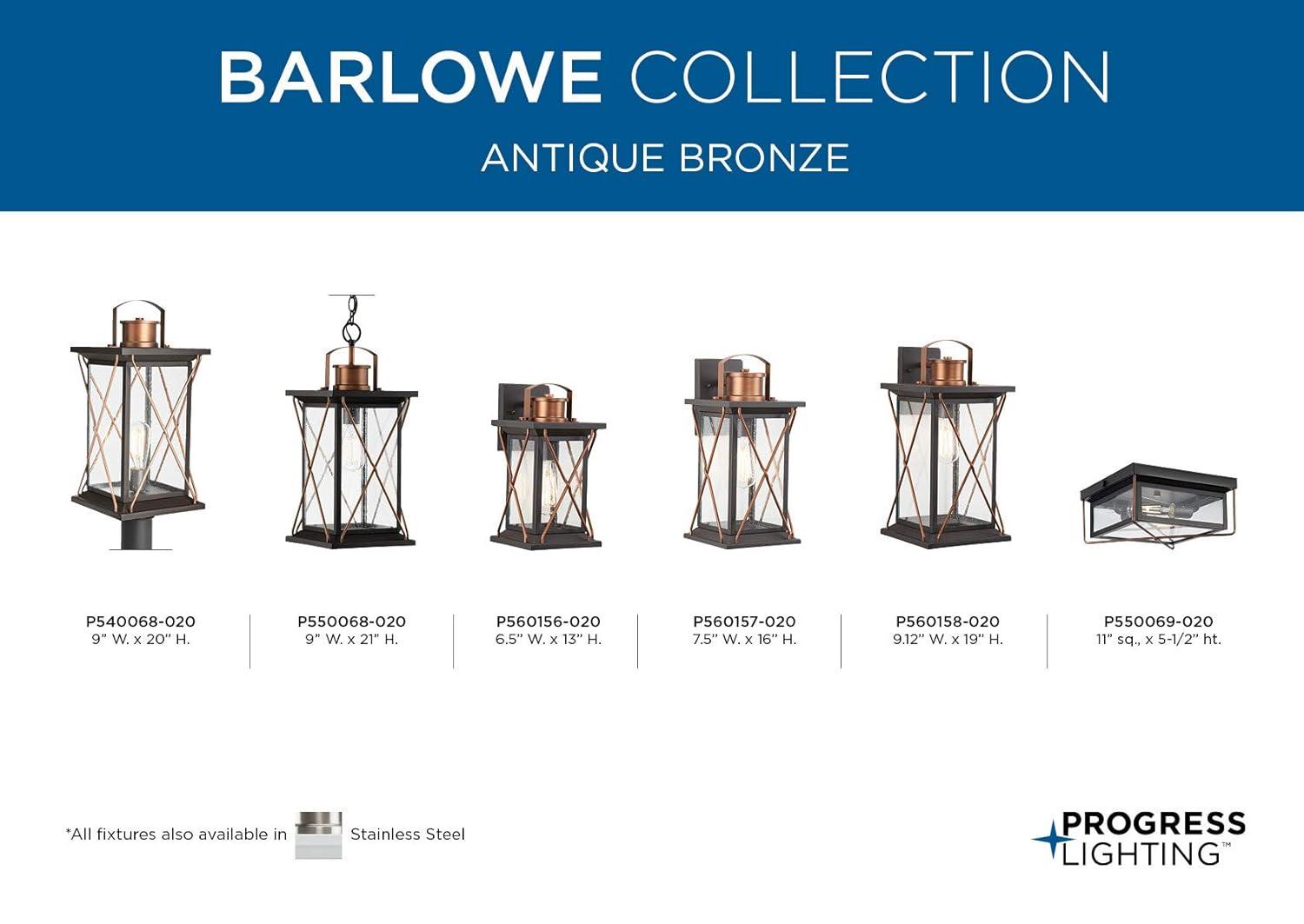 Progress Lighting Barlowe 1-Light Small Wall Lantern in Antique Bronze with Clear Seeded Glass Shade