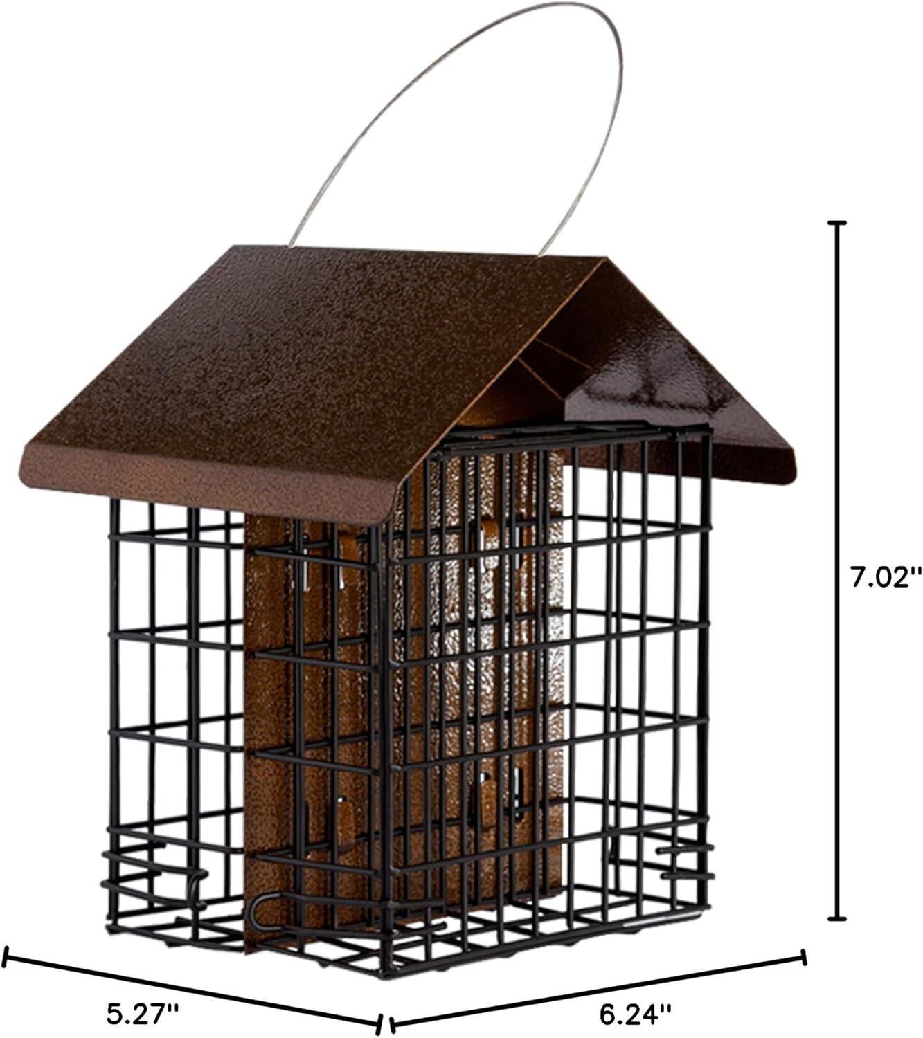 MEKKAPRO Suet Feeder with Hanging Metal Roof, Two Suet Capacity.