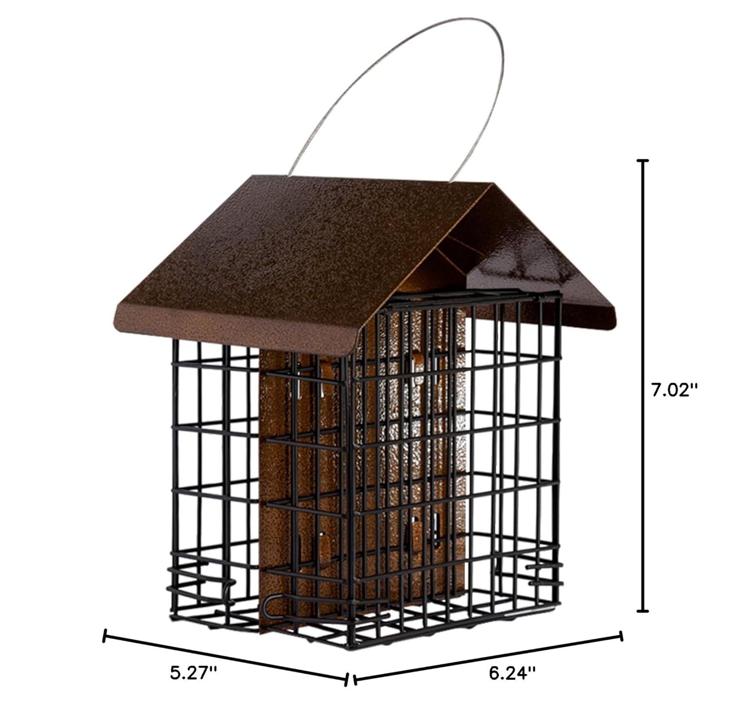 MEKKAPRO Suet Feeder with Hanging Metal Roof, Two Suet Capacity.