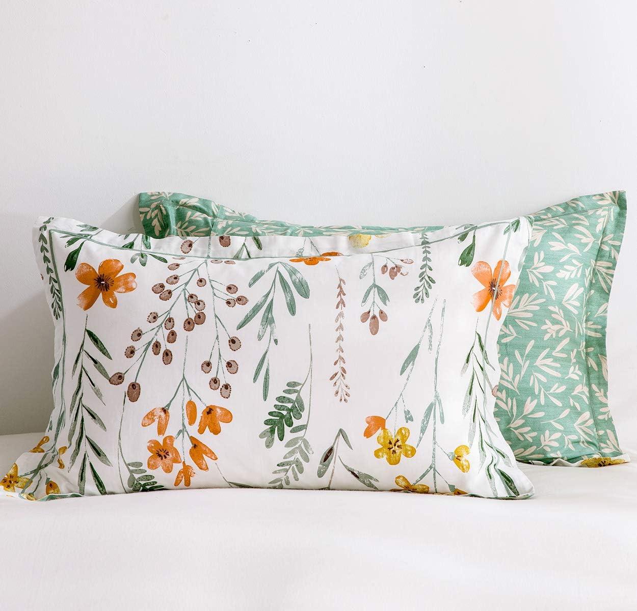 Queen White and Green Floral Reversible Microfiber Comforter Set