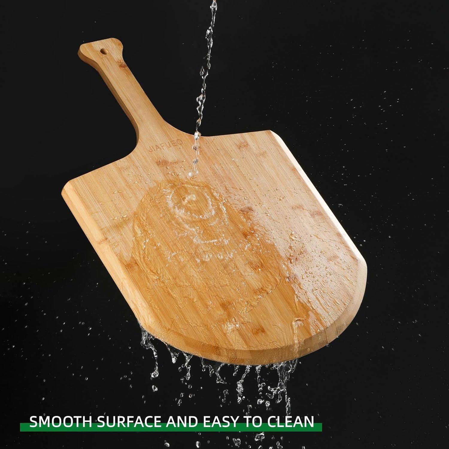 EDGAR'S FURNITURE MANUFACTURING INC Bamboo Pizza Peel, Large Wooden Pizza Spatula Paddle Pizza Cutting Board With Comfy Handle For Home Pizzeria Bakery Baking Pizza Bread Cutting Fruit,(Wood Color)
