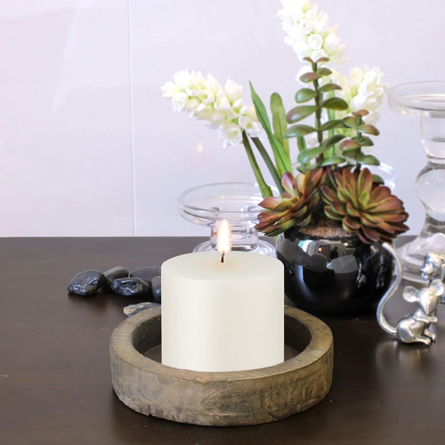 3"x3" 6pk Unscented Flat top Smooth Pillar Candles White - Stonebriar Collection: Machine-Poured, 40hr Burn Time, Cotton Wick