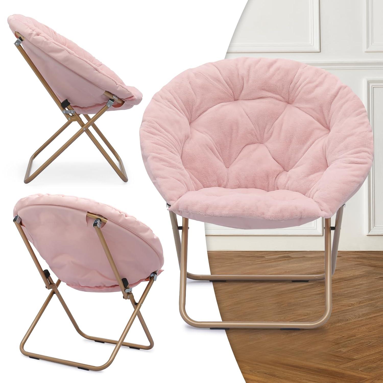 Mercer41 Amey Foldable Round Saucer Chair Portable Dorm Chair Lounge Chair Accent Chair for Bedroom Living Room