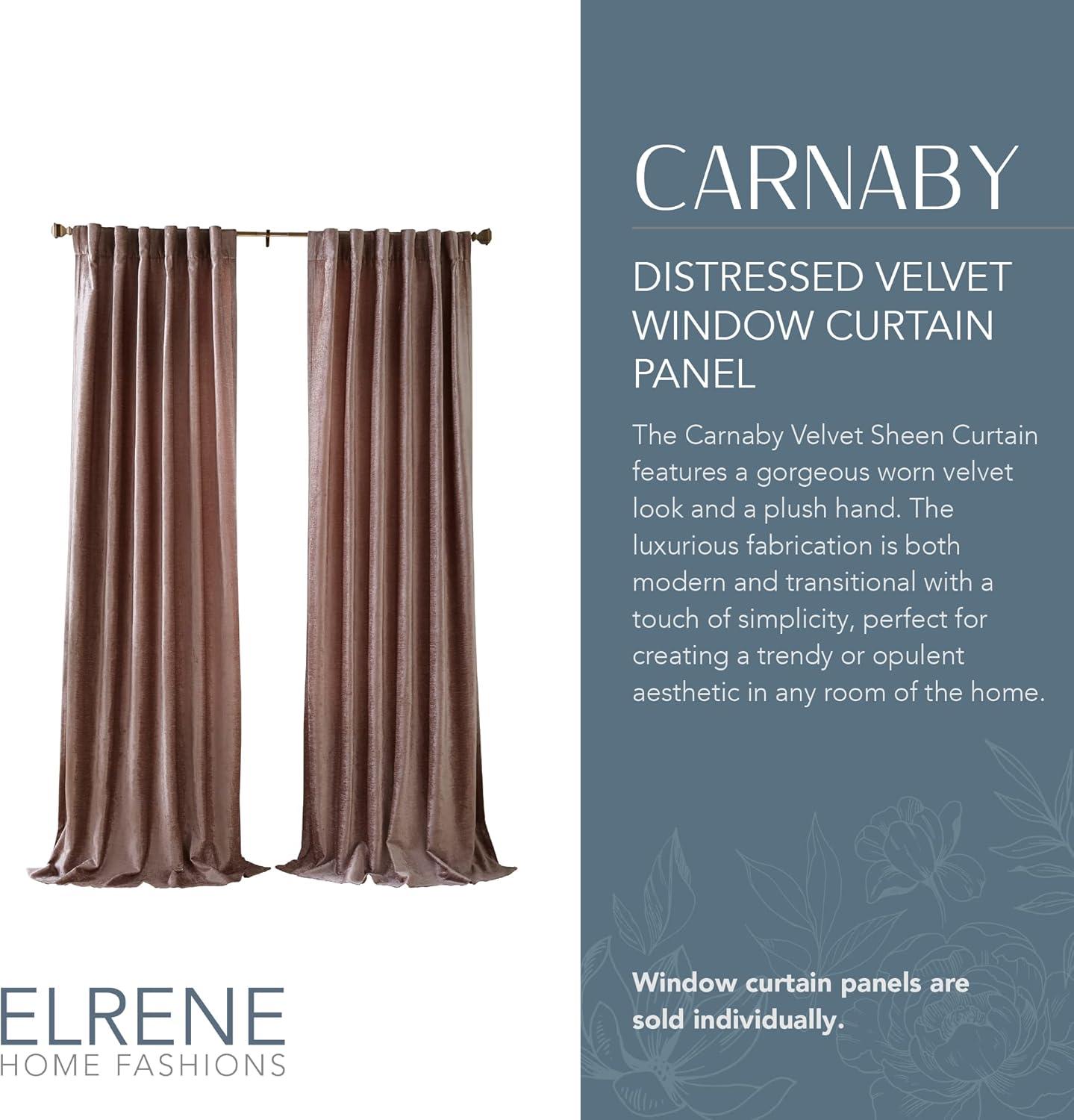 Carnaby Rustic Vogue Distressed Velvet Single Window Curtain Panel - Elrene Home Fashions