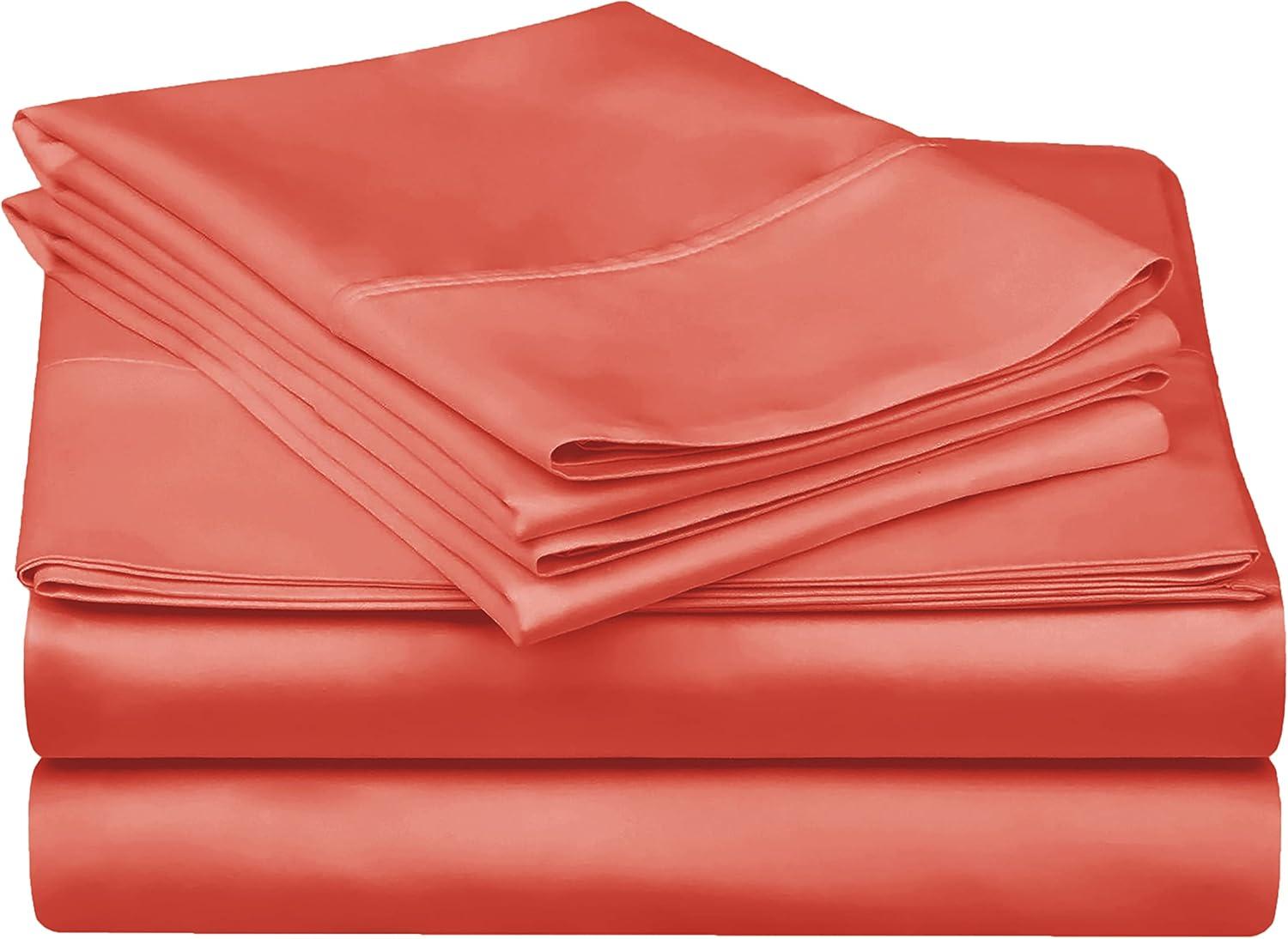 Superior Egyptian Cotton 300 Thread Count Deep Pocket Sheet Set, Full, Coral
