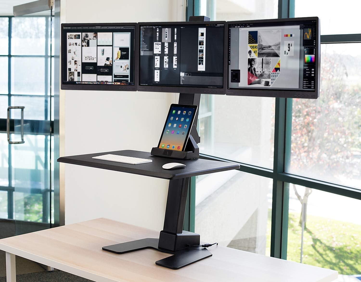 Mount-It! Height Adjustable Triple Monitor Electric Standing Desk Converter