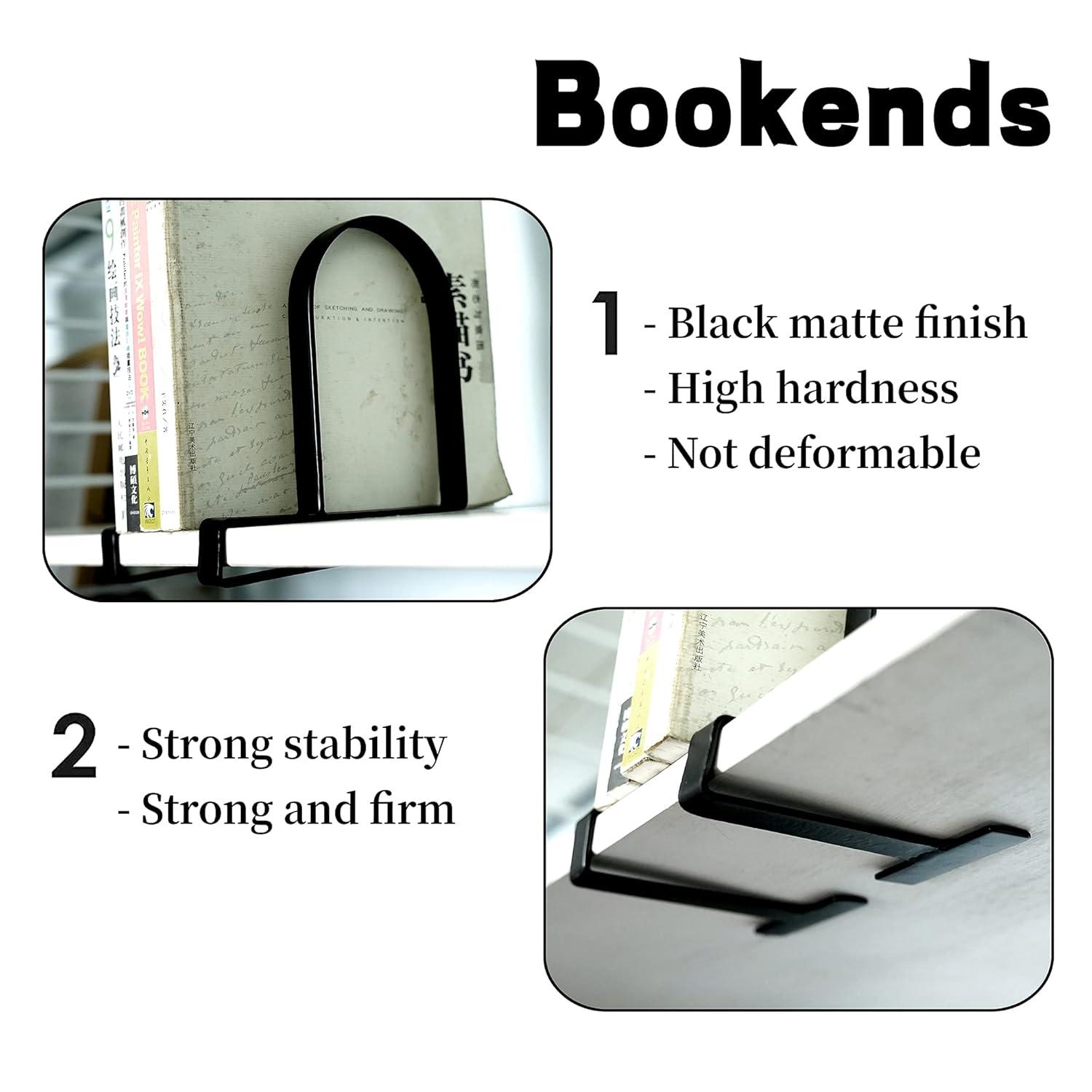 Clamped Bookends for Shelves: Heavy-Duty Book Ends Book Shelf Holders - Non-Skid Bookends Stoppers Supports for Office Study Room