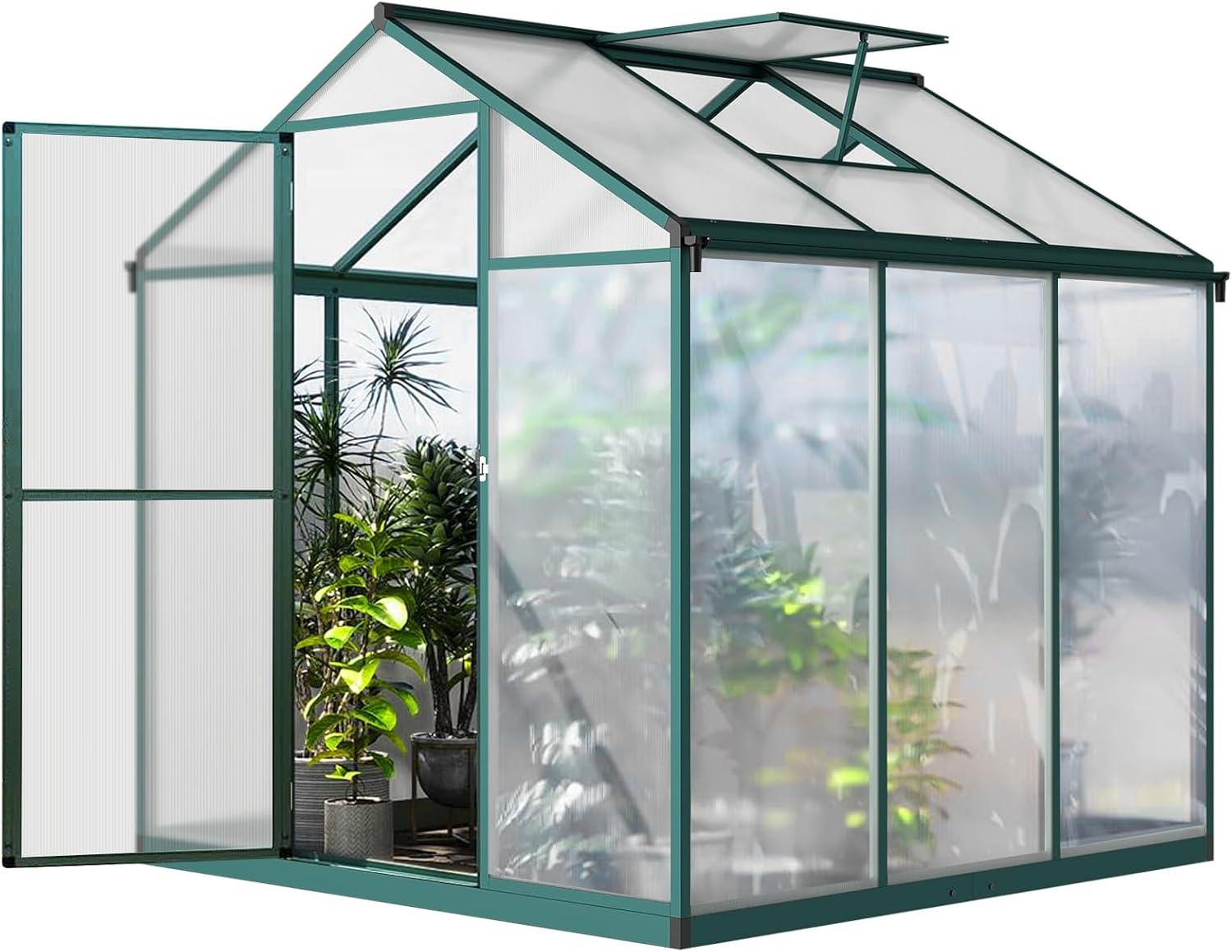 WhizMax 6.25 x 6 Ft Greenhouse for Outdoors, Aluminum Alloy & Polycarbonate Green House with Windows Vent, for Patio, Backyard, Garden,Green