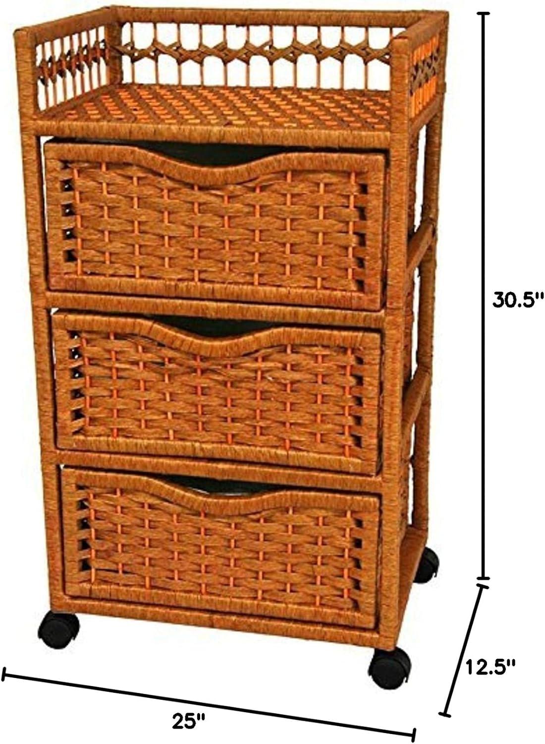 Red Lantern 31" Natural Fiber Chest Wheels-Honey Unit, 3 Drawer