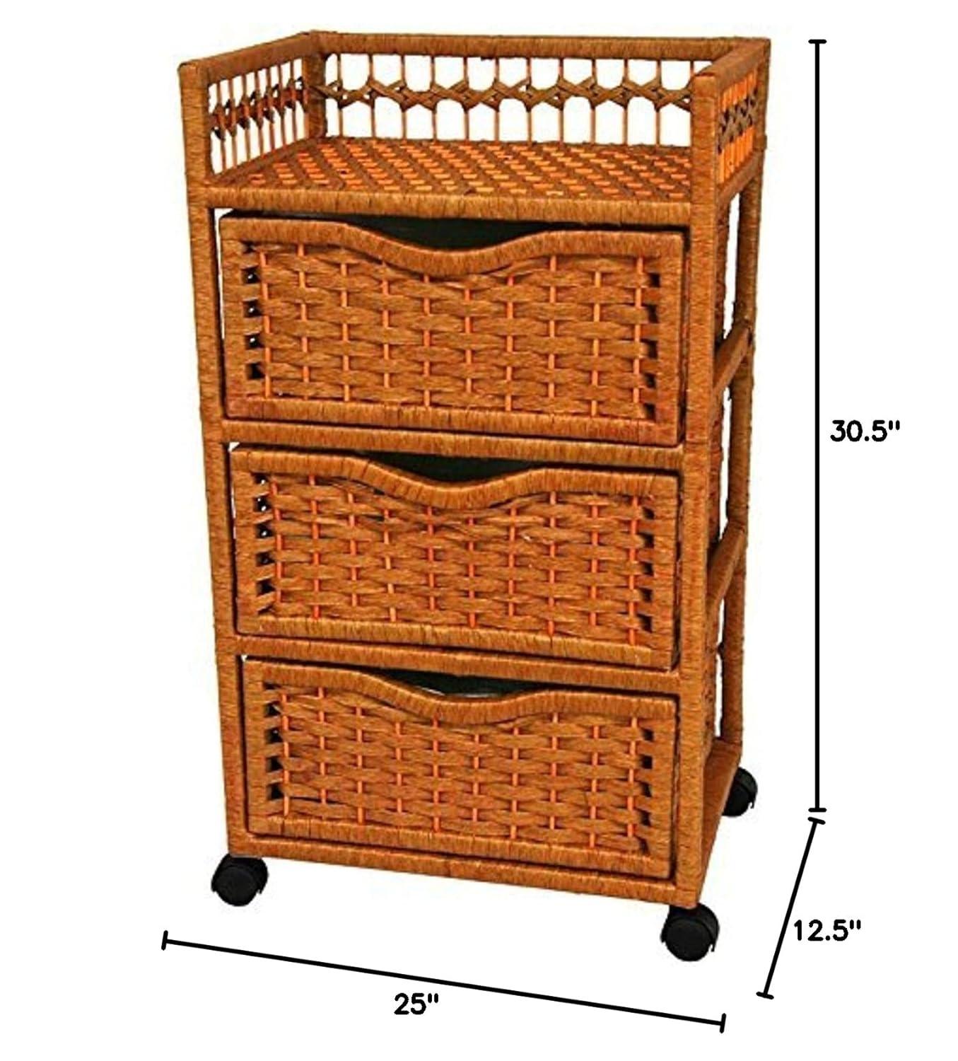 Red Lantern 31" Natural Fiber Chest Wheels-Honey Unit, 3 Drawer