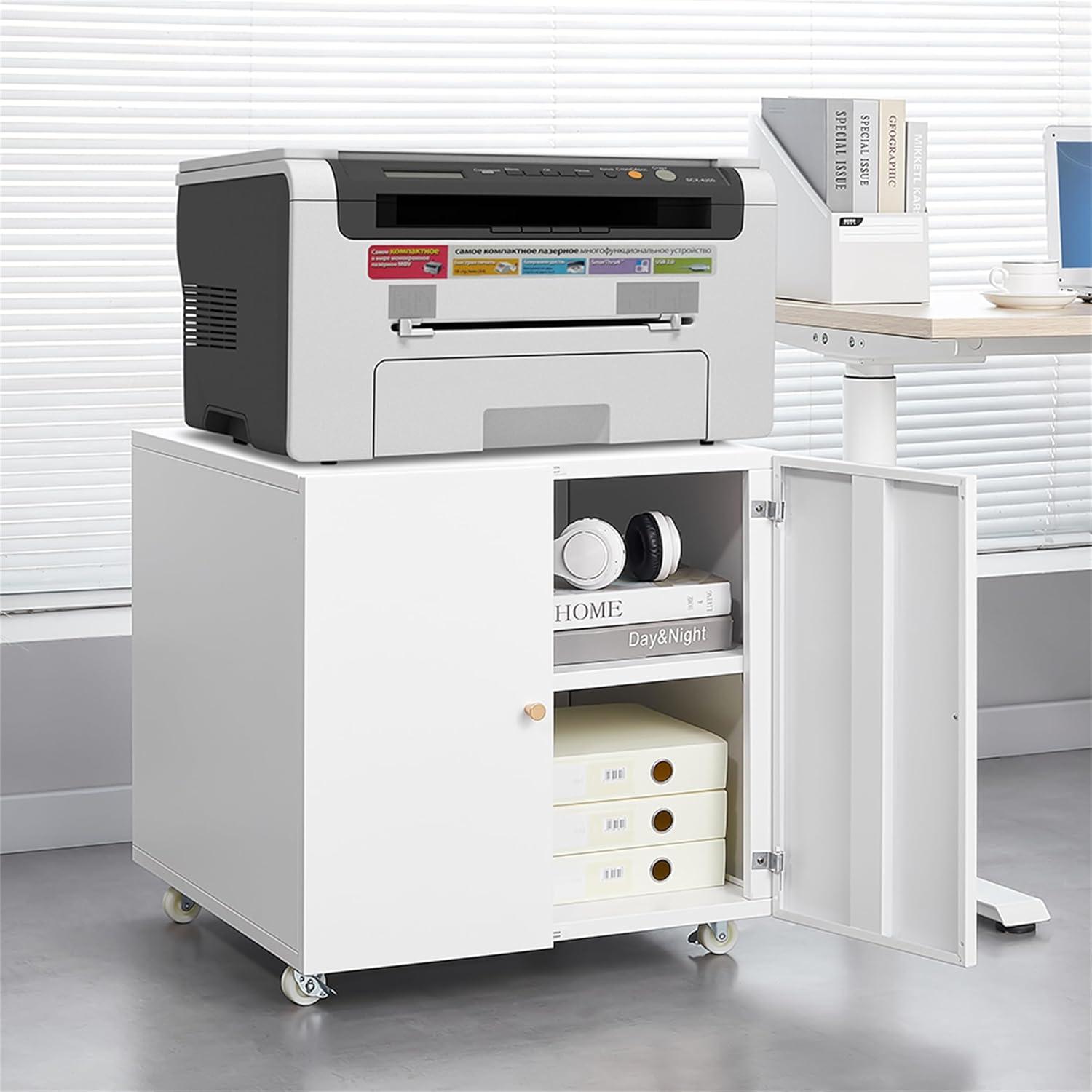Office furniture Copier Cabinet White 2 door steel copier stand mobile pedestal file Printer Stand