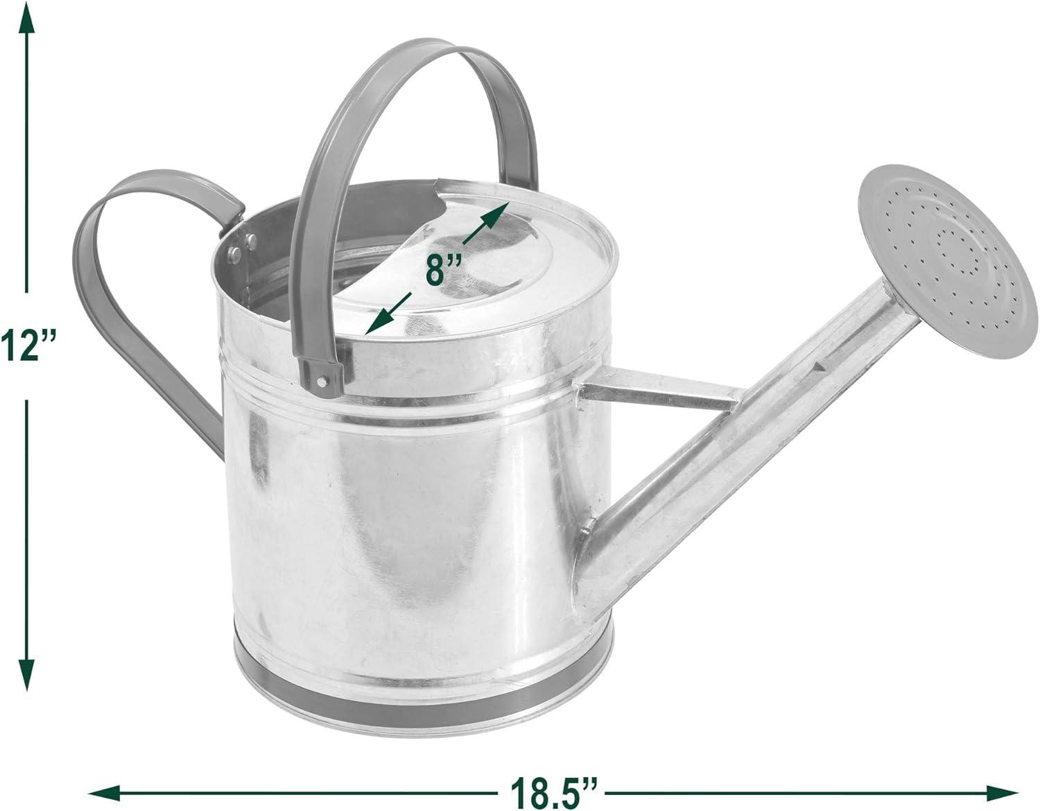 Classic 1.3 Gallon Galvanized Metal Watering Can with Brown Handles