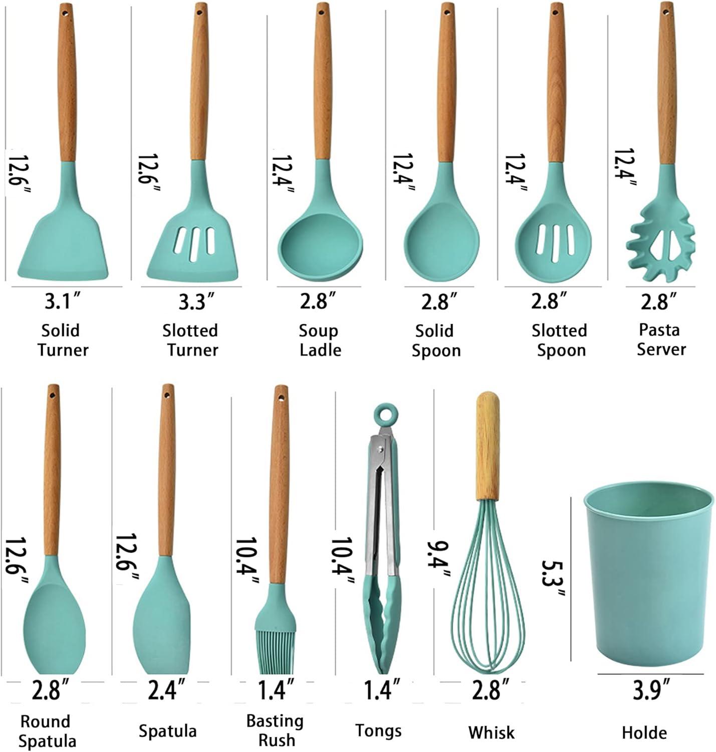 AUMIY   Cooking Utensil Set 12 Pcs Silicone Kitchen Utensils Set Silicone Spatula Set Wooden Utensil Set Silicone Utensils For Cooking