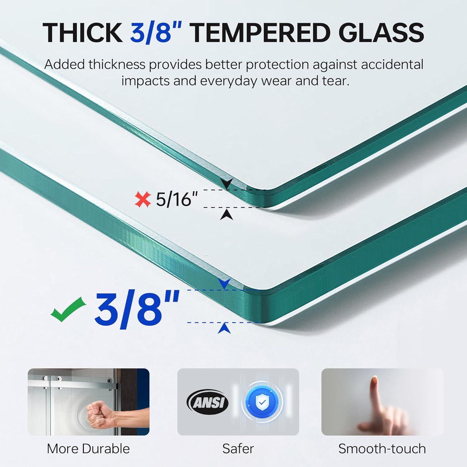 WoodBridge 56"-60" W x 76" H Single Sliding Frameless Shower Door | 3/8" (10mm) Thickened Upgrade Tempered Glass | Stainless Steel Hardware | Safe, Explosion-Resistant, Clear & Stylish, Sturdy & Durable MBSDC6076-BG