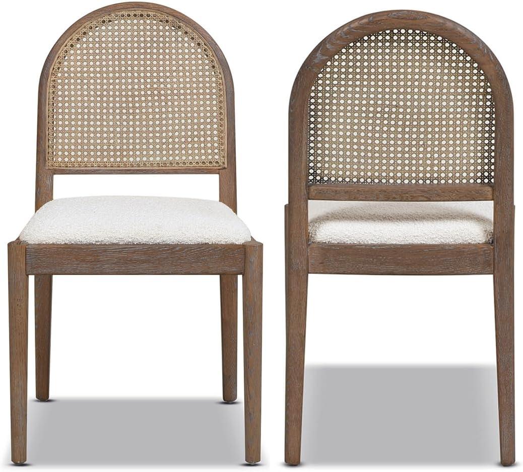 Panama 18.5" Curved Cane Rattan Side Dining Chair Set of 2 Ivory White Boucle