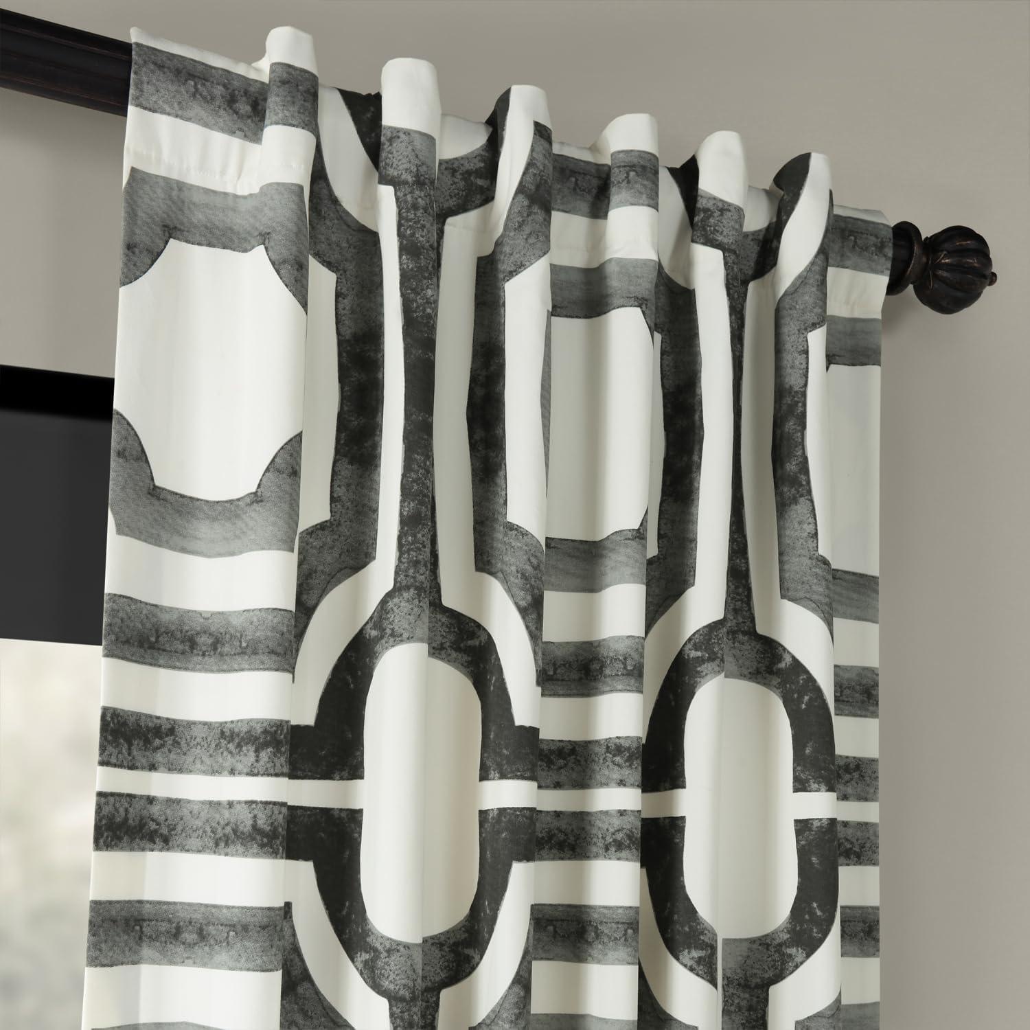 HPD Half Price Drapes Geometric Printed Curtains 108 Inches Long Luxury Cotton Curtains (1 Panel) Room Darkening Window Curtains for Bedroom & Living Room, 50W x 108L, Mecca Geometric Steel