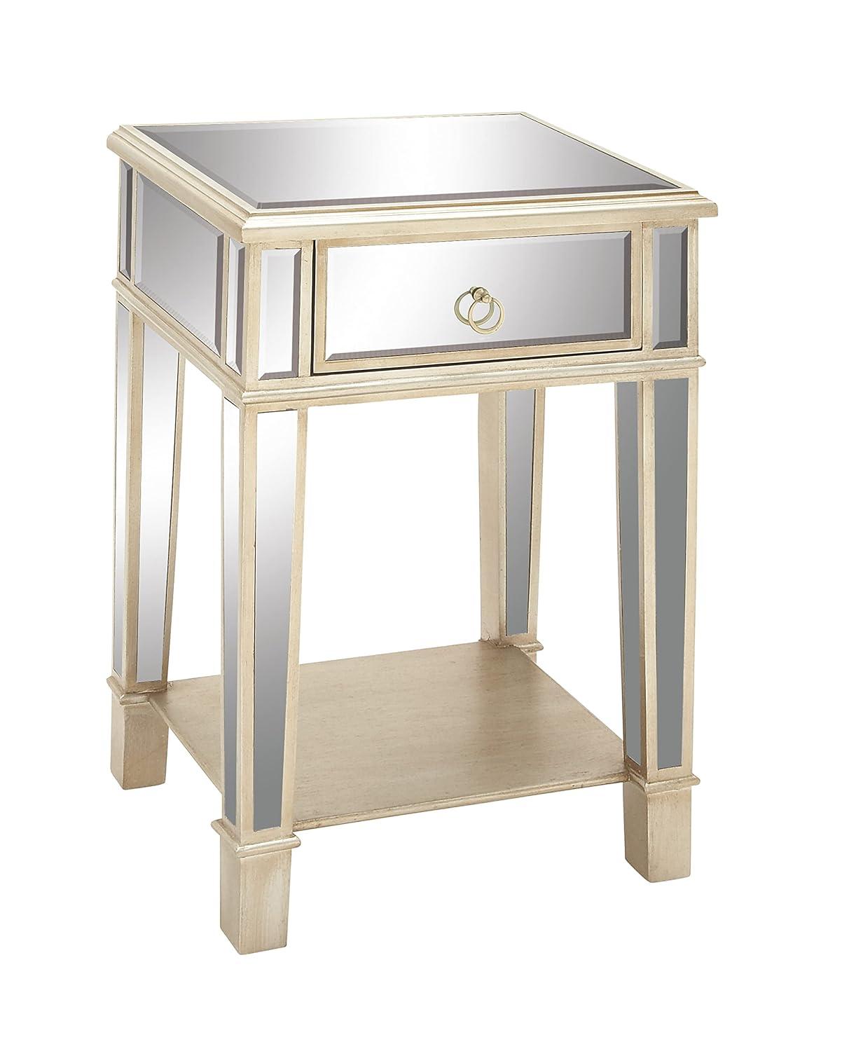 DecMode 39" x 34" Silver Wood Mirrored Panel 4 Drawers 2 Shelves and 2 Doors Buffet with Acrylic Knob Handles, 1-Piece