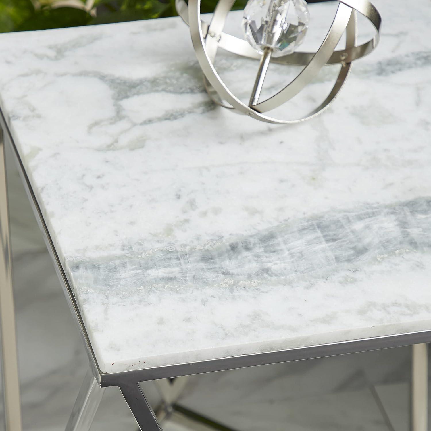 Modern Marble and Stainless Steel Accent Table Silver - Olivia & May: No Assembly, Chic Square Design