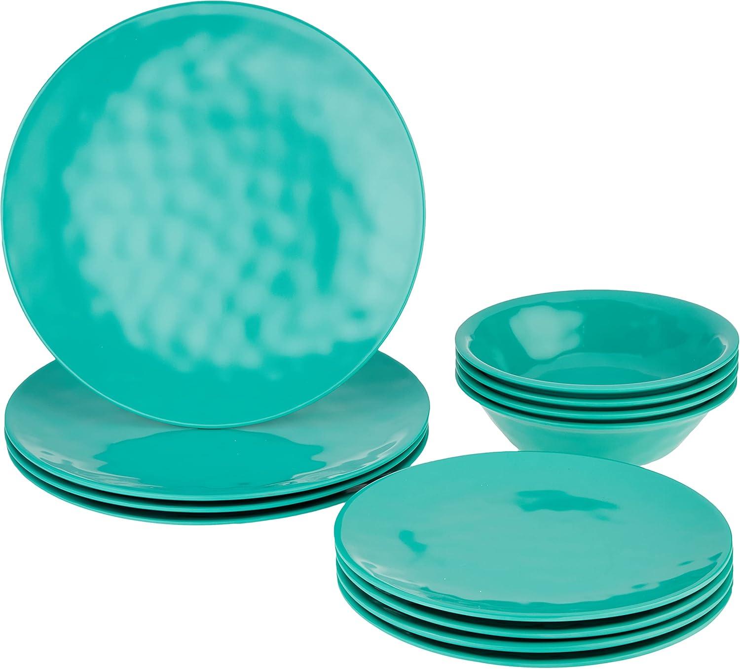 Teal Melamine 12-Piece Dinnerware Set, Service for 4