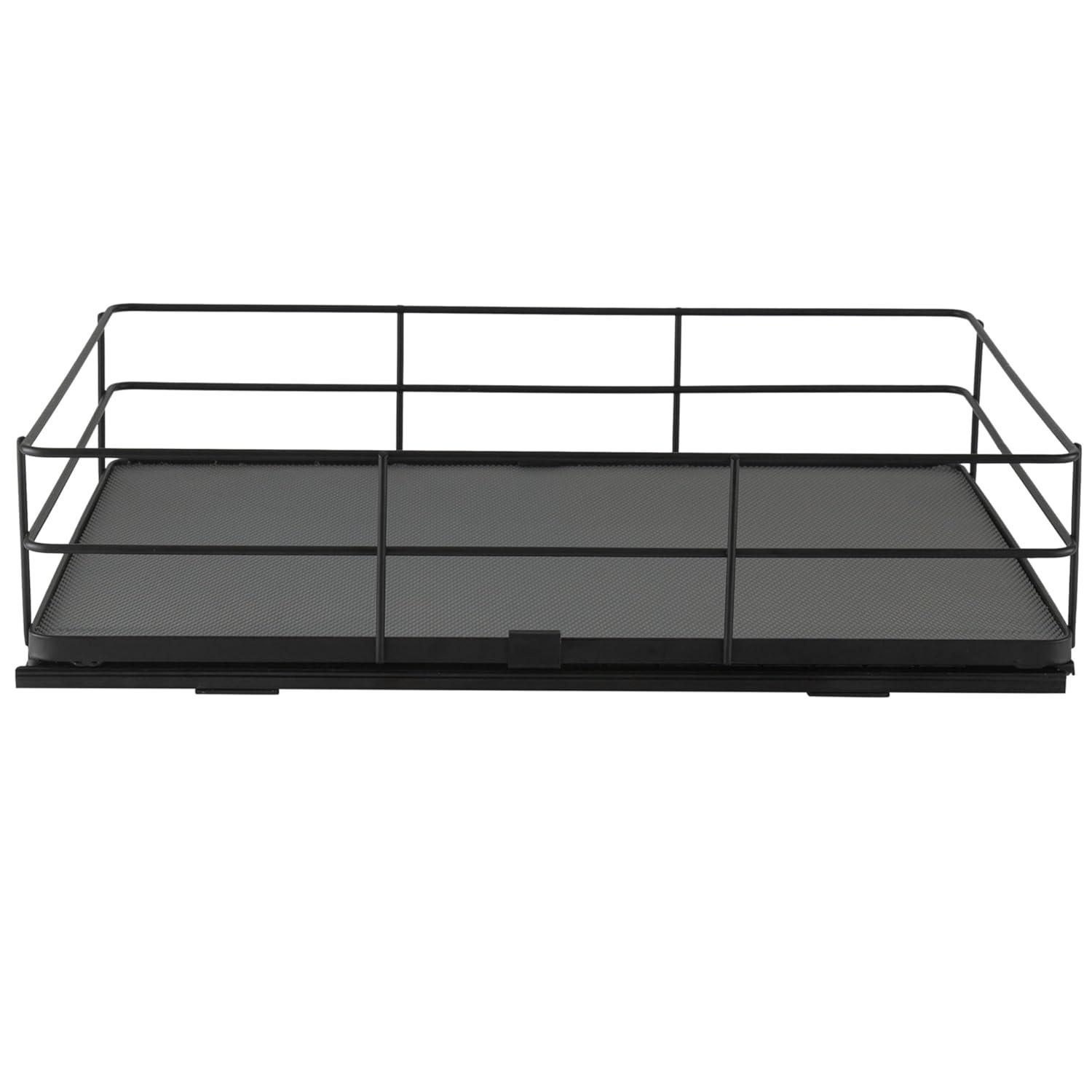 Organize It All 13.8"x20" Slide Out Shelf Organizer: Steel Kitchen Cabinet Storage, Black, 4.5" Height, 16.16 lbs
