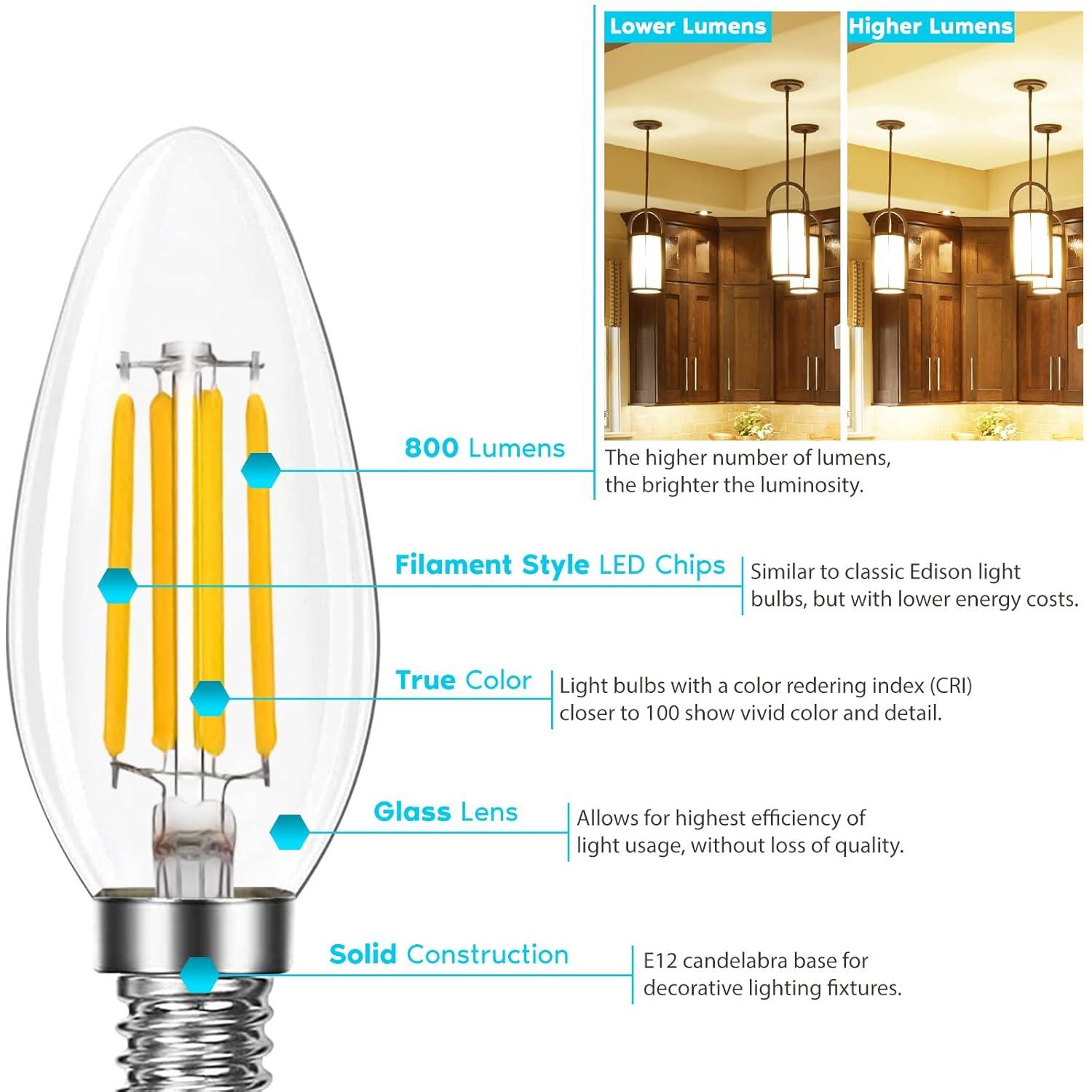 Luxrite LR21632-12PK 7 Watt (100 Watt Equivalent), B11 LED, Dimmable, Natural White (3500K), E12/Candelabra Base