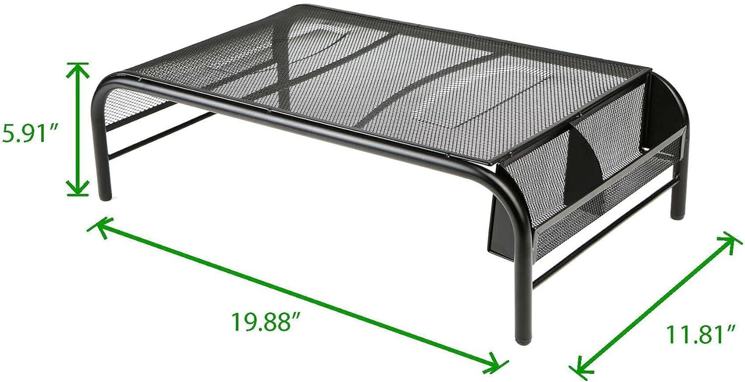 Black Metal Mesh Monitor Stand with Side Storage