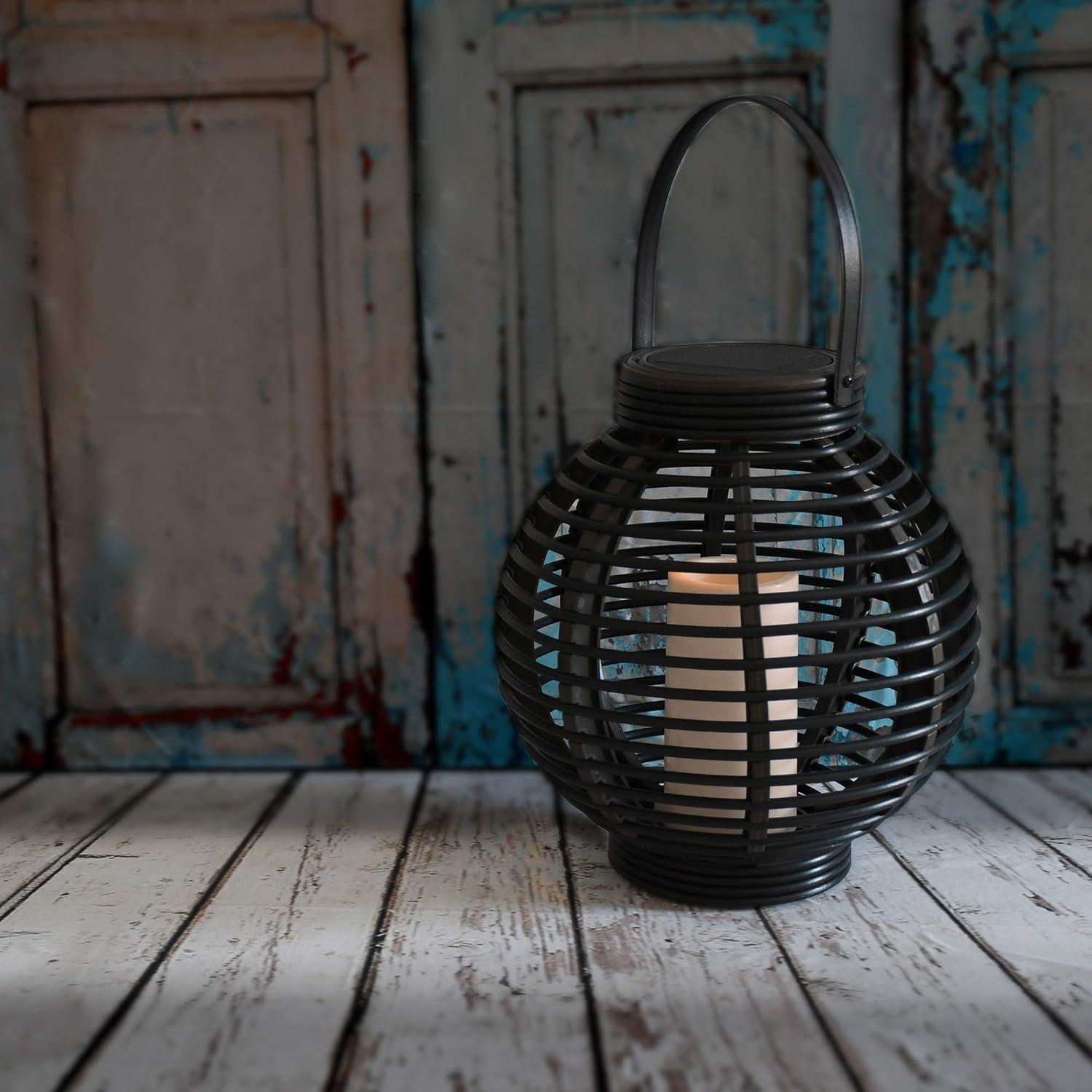 Solar Powered Basket Lantern with LED Candle