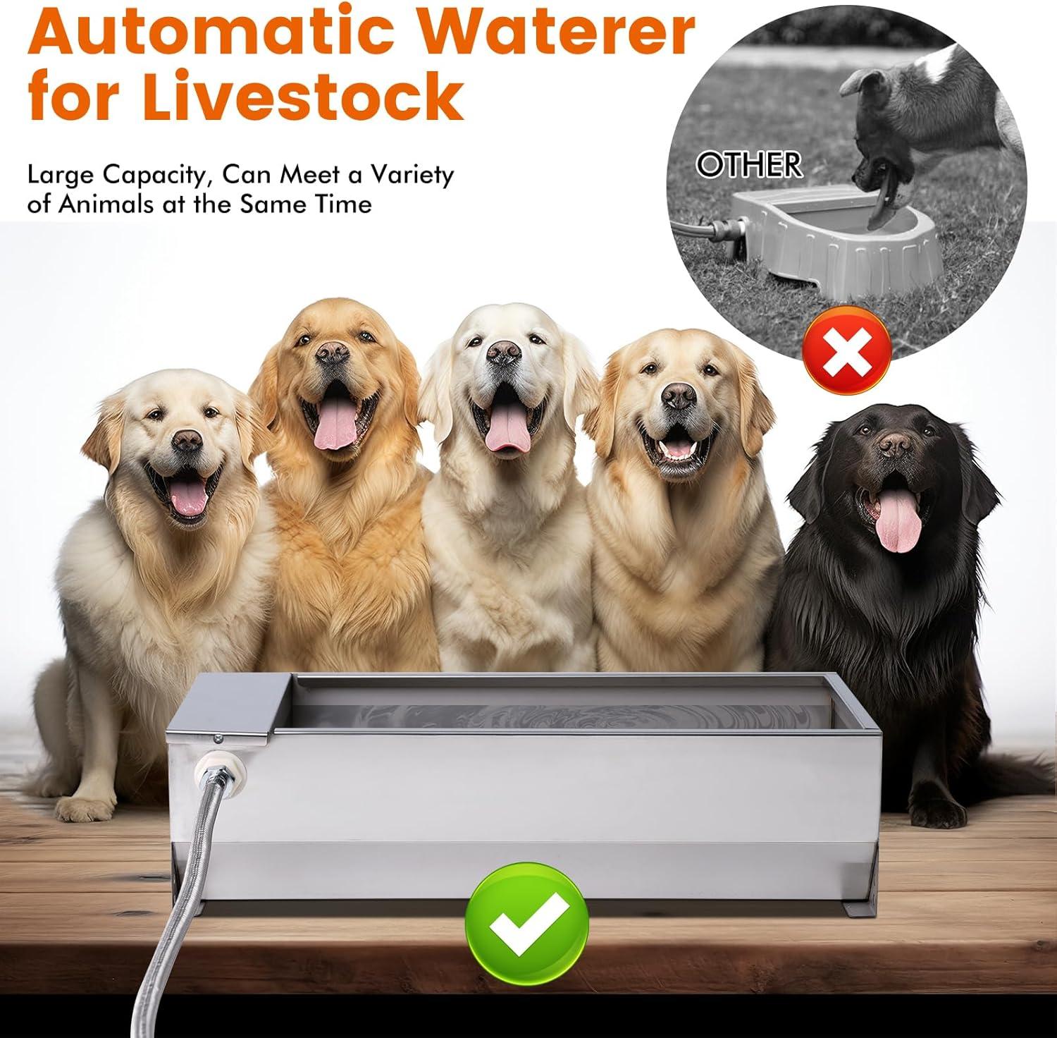 Automatic Dog Water Bowl Dispenser Large Breed Outdoor Stainless Steel Automatic Livestock Water Trough Large Capacity Auto Fill Dog Waterer with Float Valve, for Dog Chicken Geese Duck Goat Pig