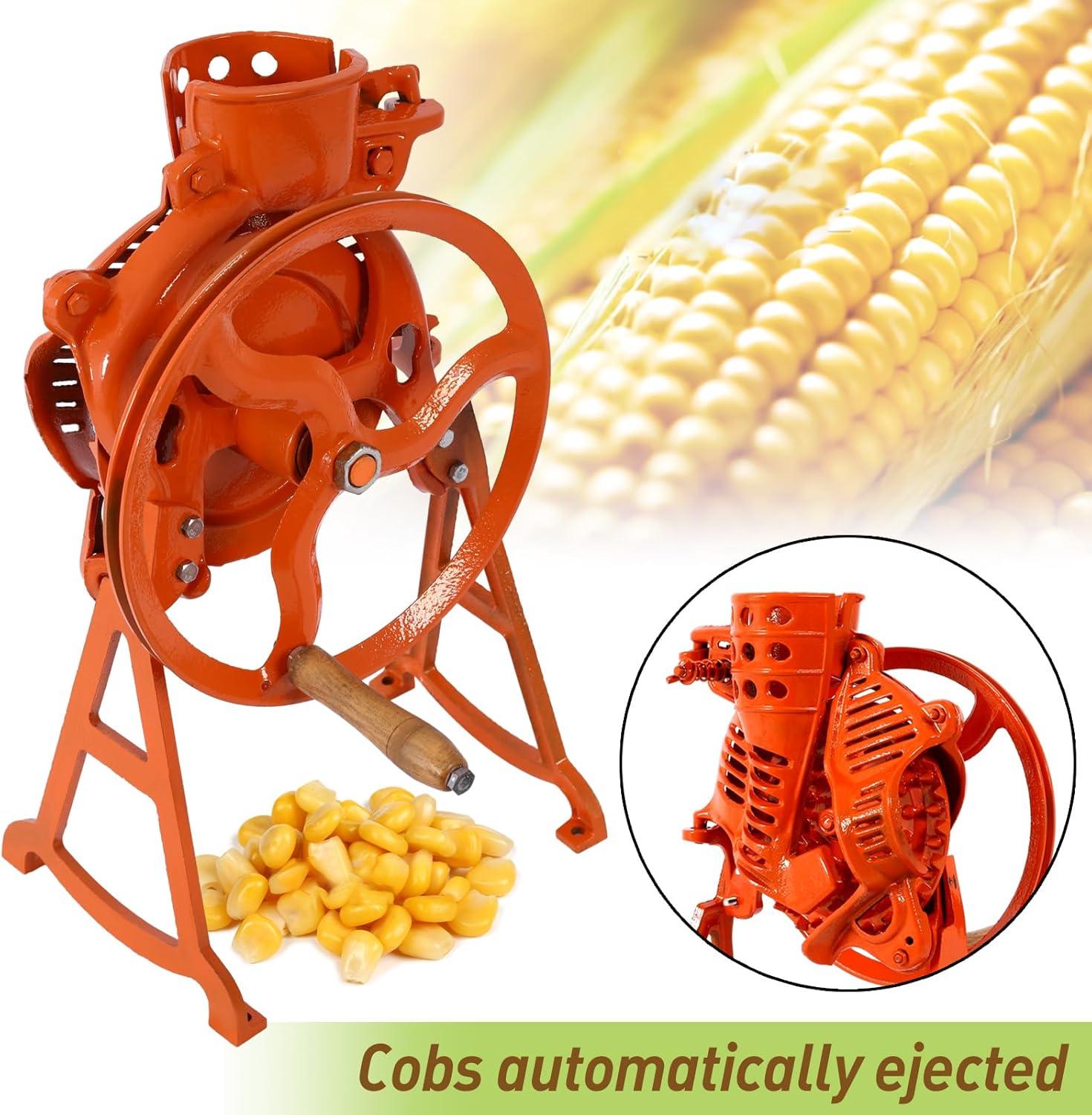 Heavy Duty Hand Corn Sheller - Manual Farm Corn Thresher and Remover Tool with Wooden Handle - Cast Iron Manual Thresher for Heavy Duty Shelling Machine