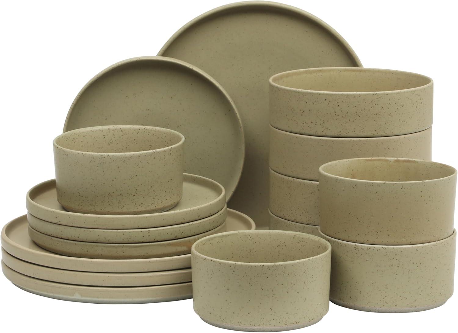 Gibson Elite Gibson Elite Tatum Premium Porcelain Matte Reactive Glaze 16 Piece (Service for 4) Plates and Bolws Stackable Dishes Ceramic Dinnerware