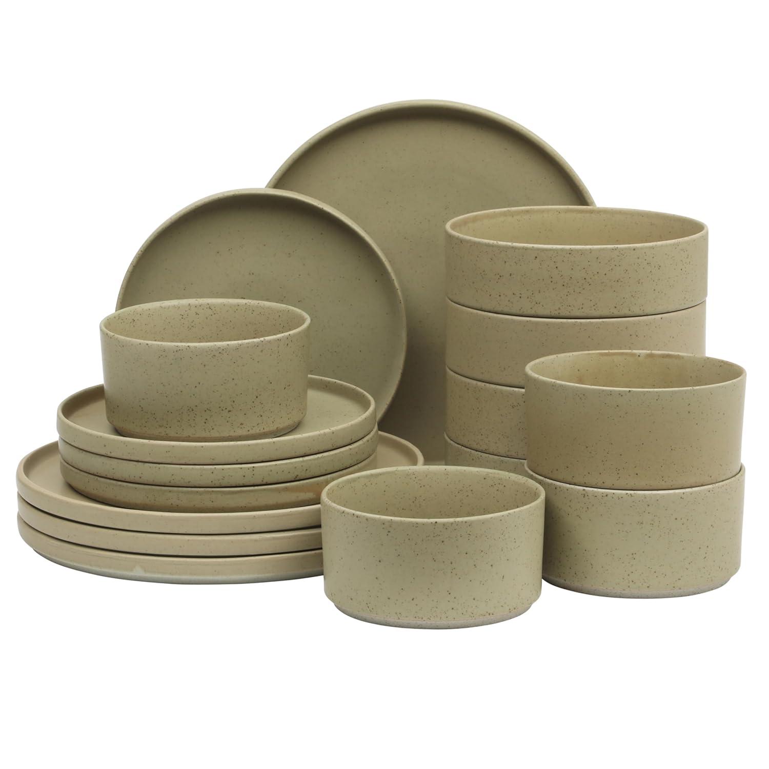 Gibson Elite Gibson Elite Tatum Premium Porcelain Matte Reactive Glaze 16 Piece (Service for 4) Plates and Bolws Stackable Dishes Ceramic Dinnerware