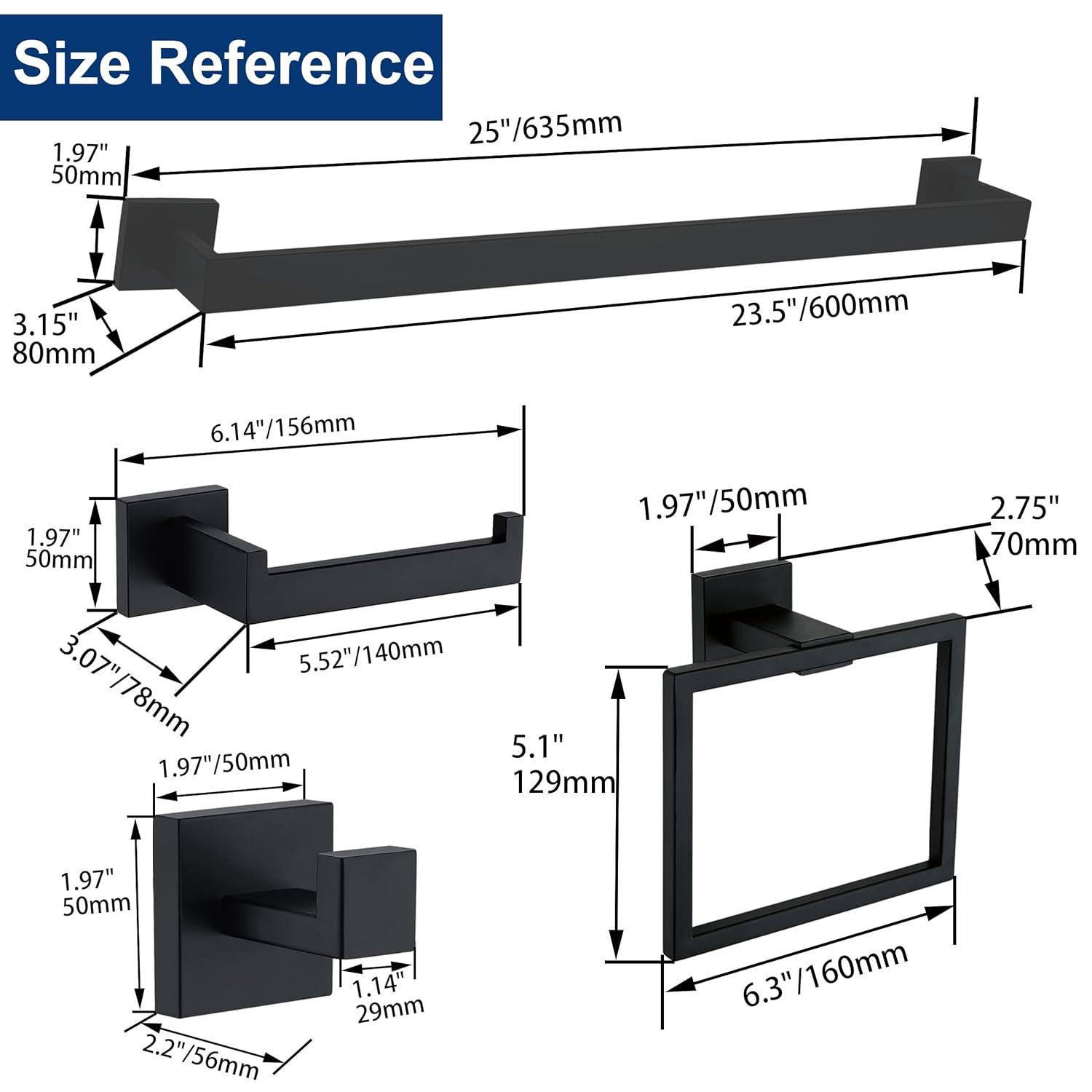 5-Pieces Matte Black Bathroom Hardware Accessories Set, SUS304 S...