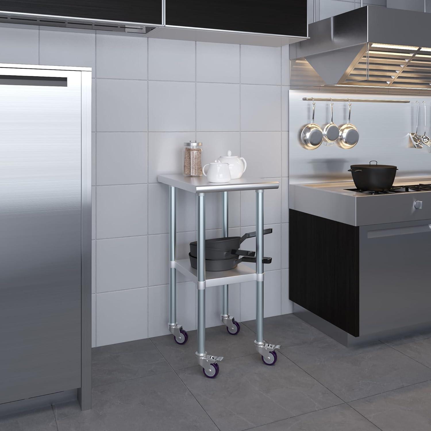 Amgood 24 in. x 18 in. Stainless Steel Table With Wheels