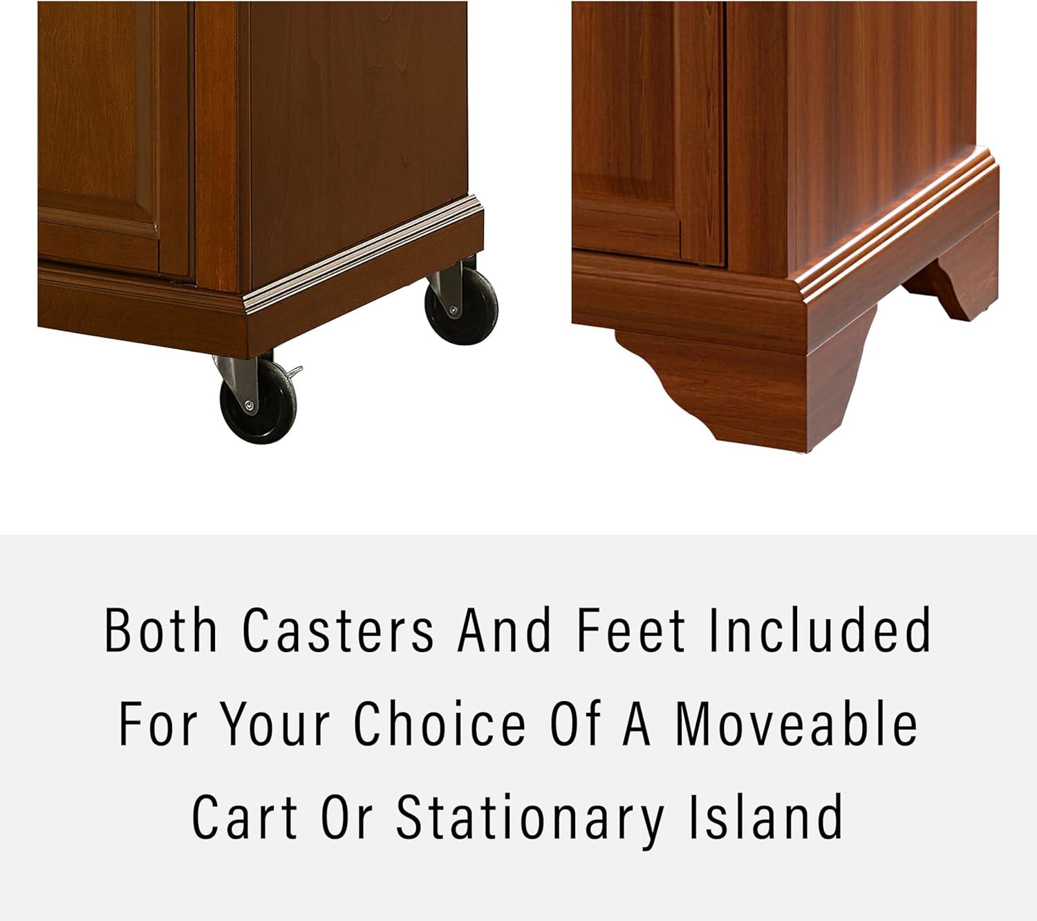 Crosley Lafayette Wood Top Full Size Kitchen Island/Cart Cherry/Natural: With Adjustable Shelves, Towel Bar, 5 Drawers
