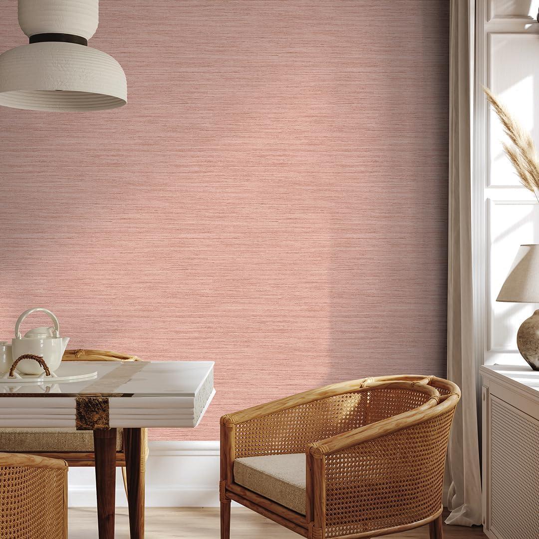 Tempaper & Co.® Fauz Horizontal Grasscloth Removable Peel and Stick Wallpaper, Textured Salmon, 28 sq. ft.: Vinyl, Prepasted