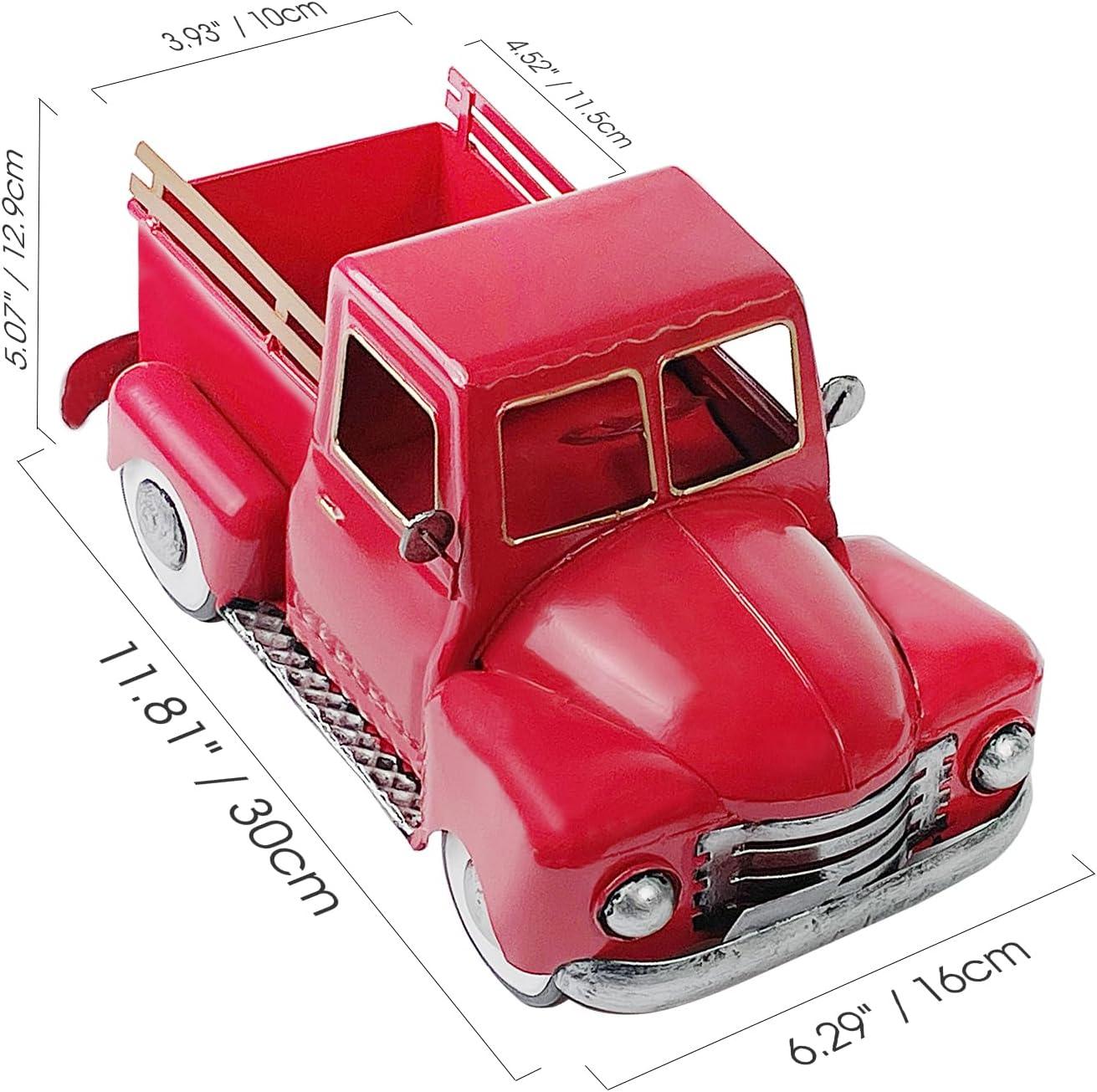 Farmhouse Red Vintage Truck Decor, Home Decorative Christmas Truck, Metal Trucks for Your Kitchen, Bedroom, Office, Living Room, Bathroom, & Holiday Shelf Centerpiece Table Decorations
